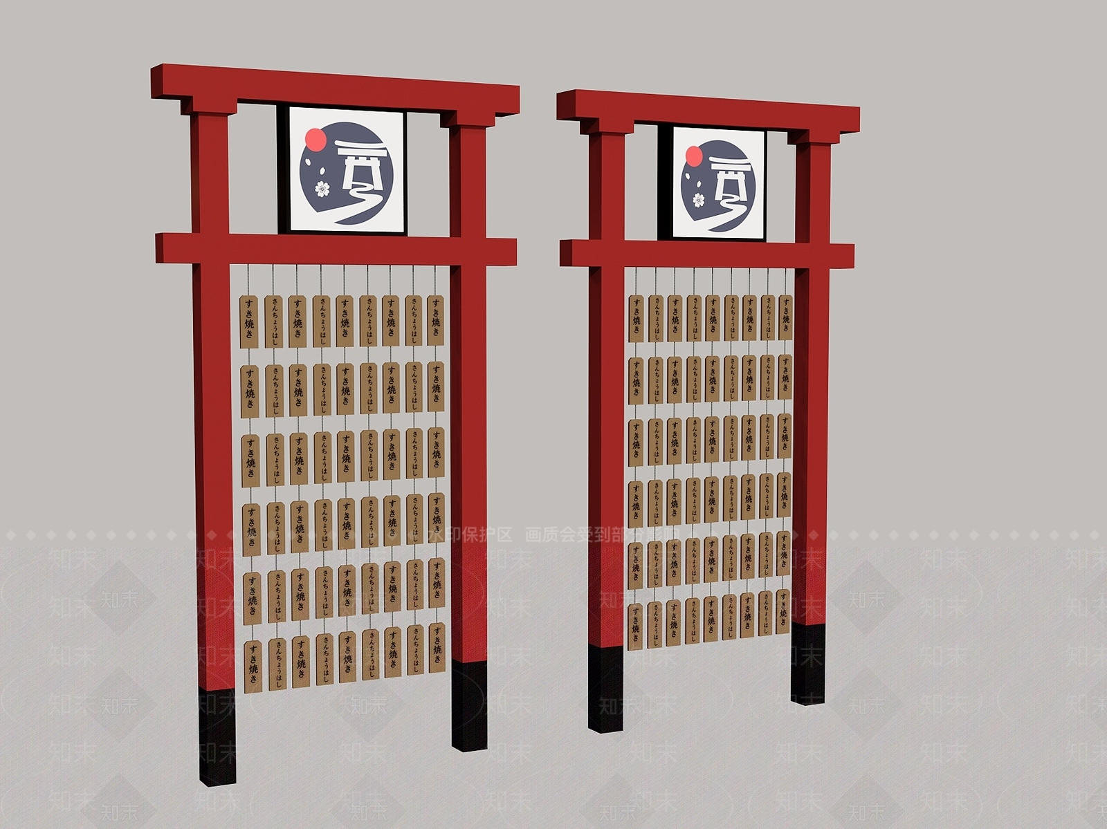 日式打卡墙3D模型下载【ID:1232301215】