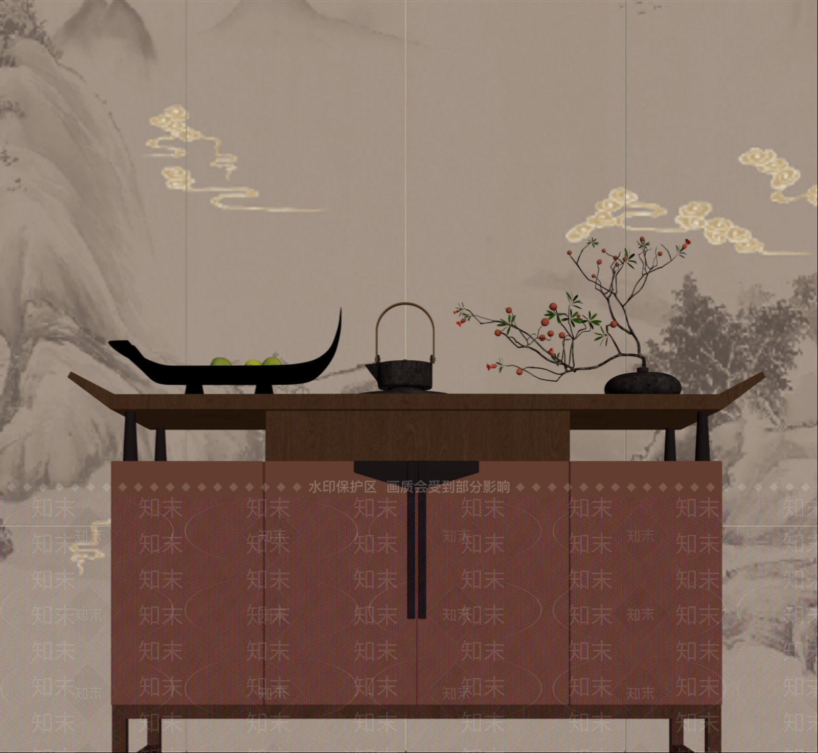 新中式玄关柜SU模型下载【ID:1232302745】