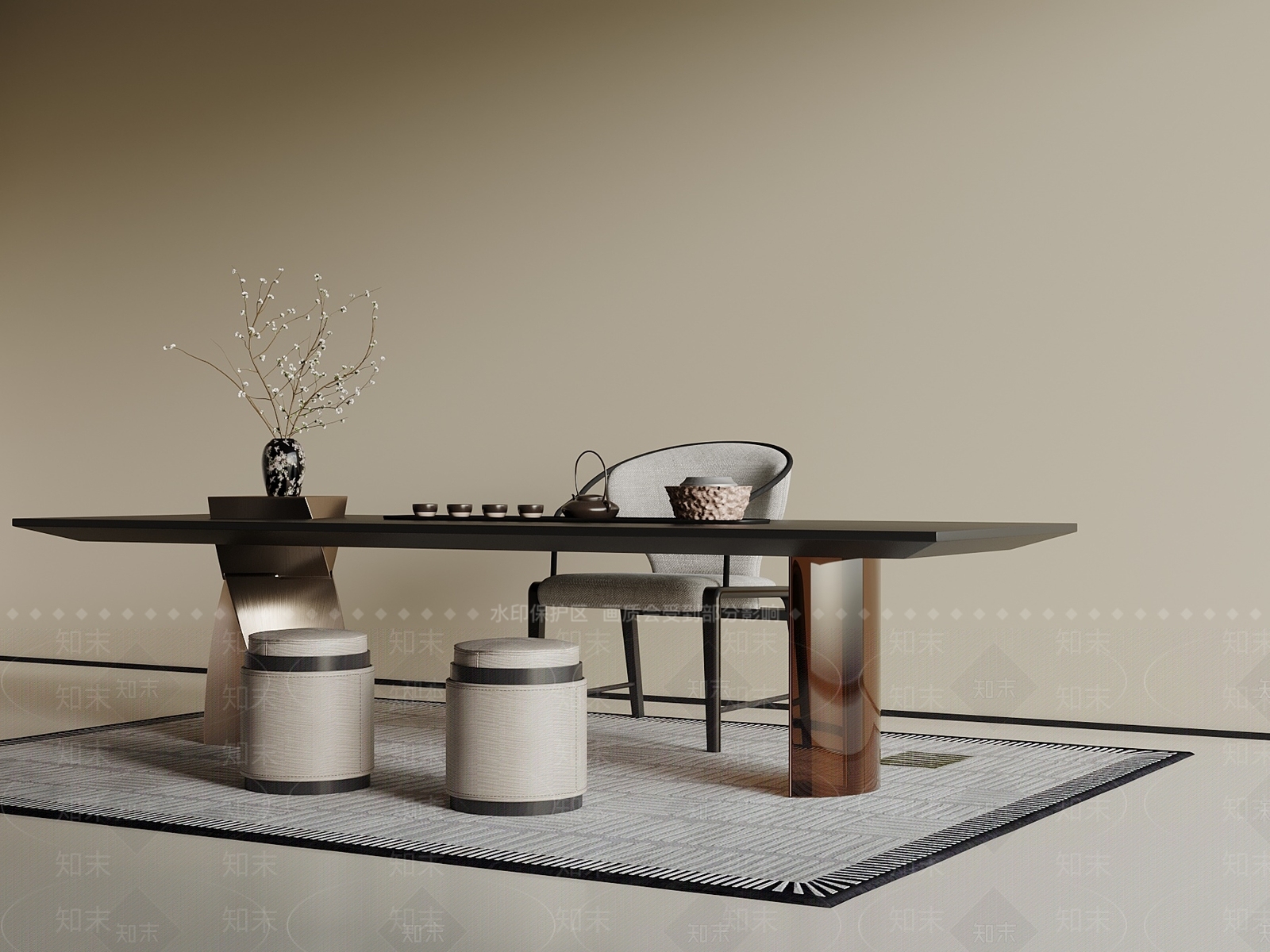 新中式茶桌椅3D模型下载【ID:1232304175】