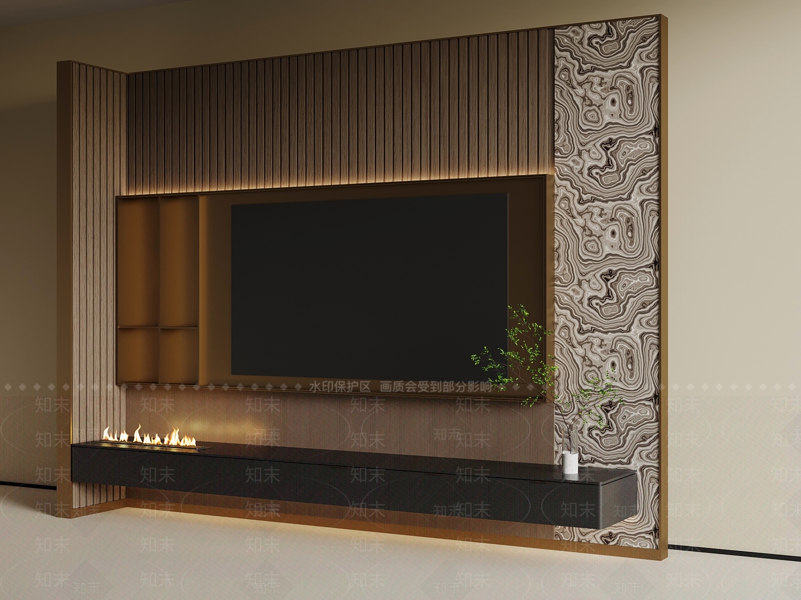 轻奢电视背景墙3D模型下载【ID:1232305811】