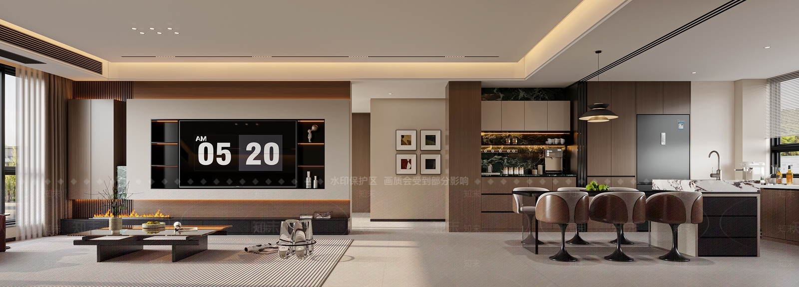 现代简约大平层客餐厅3D模型下载【ID:1232306242】
