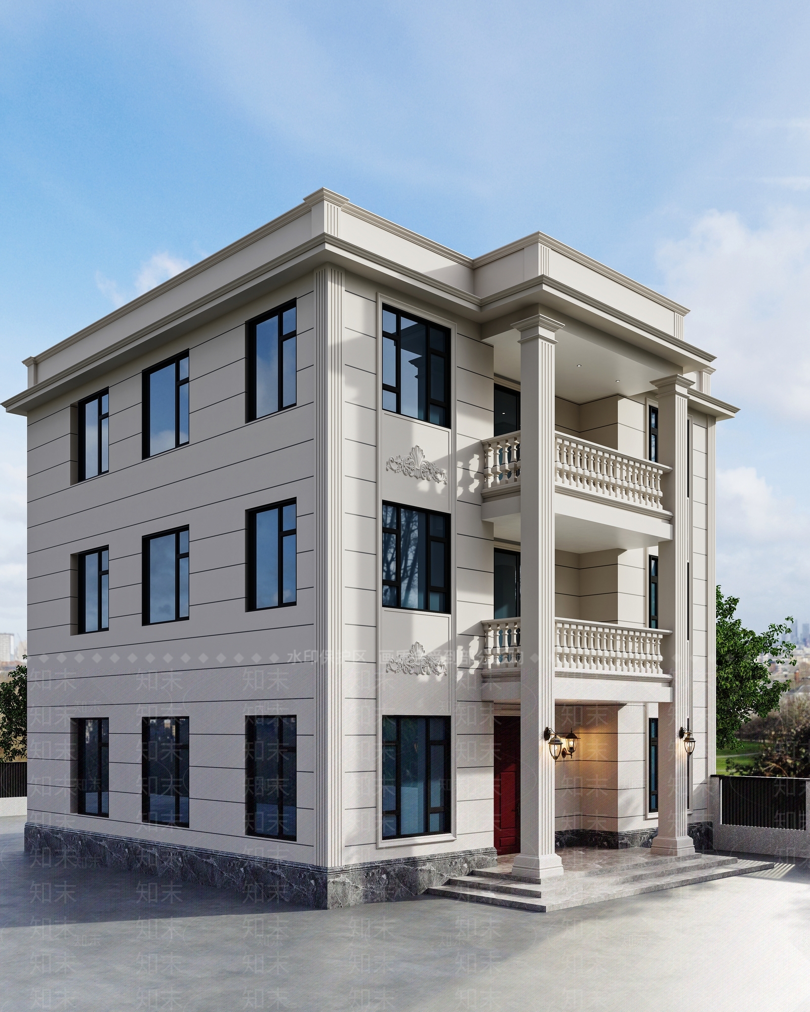 欧式别墅外观3D模型下载【ID:1232307331】