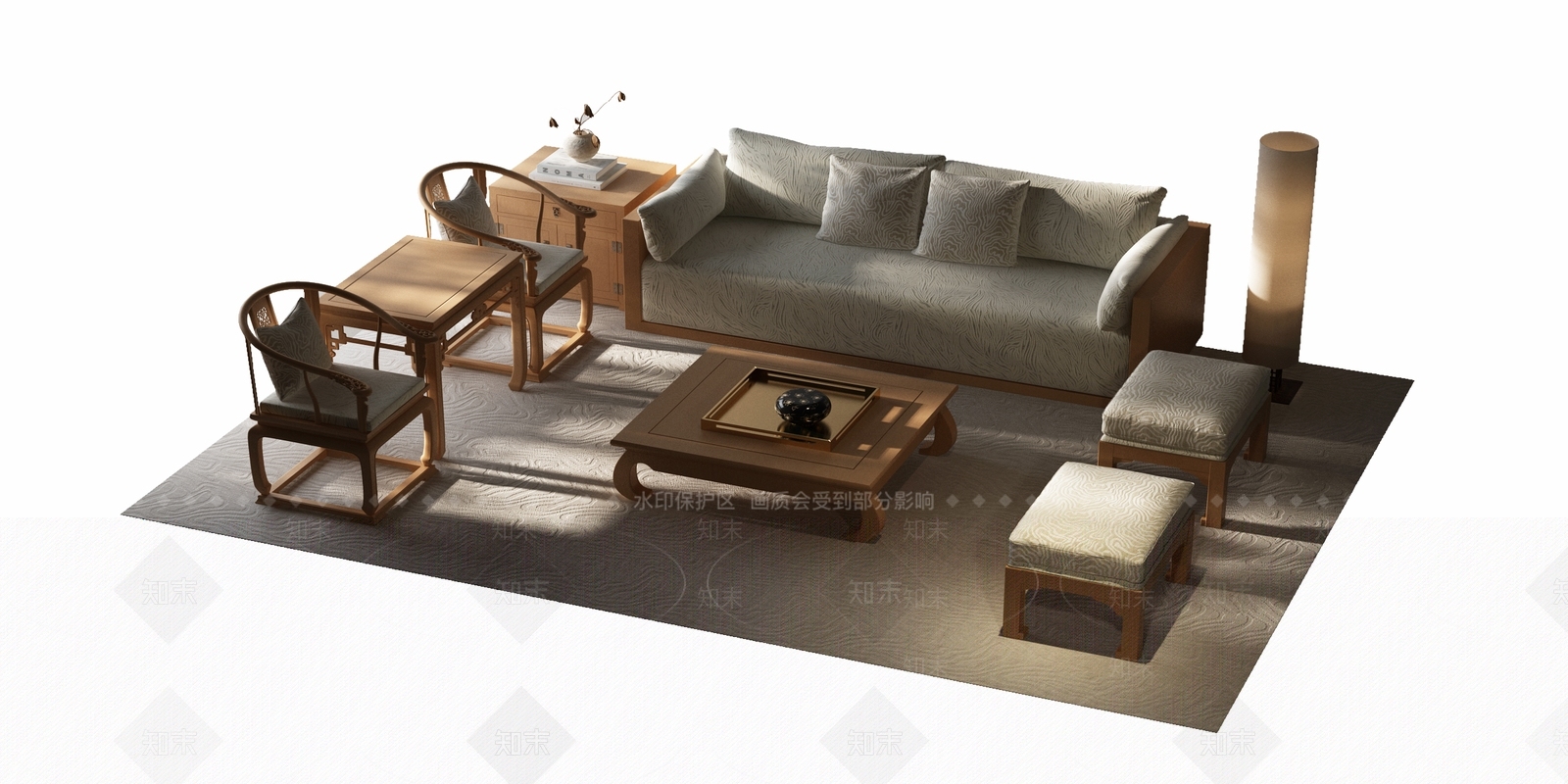新中式沙发组合3D模型下载【ID:1232307405】