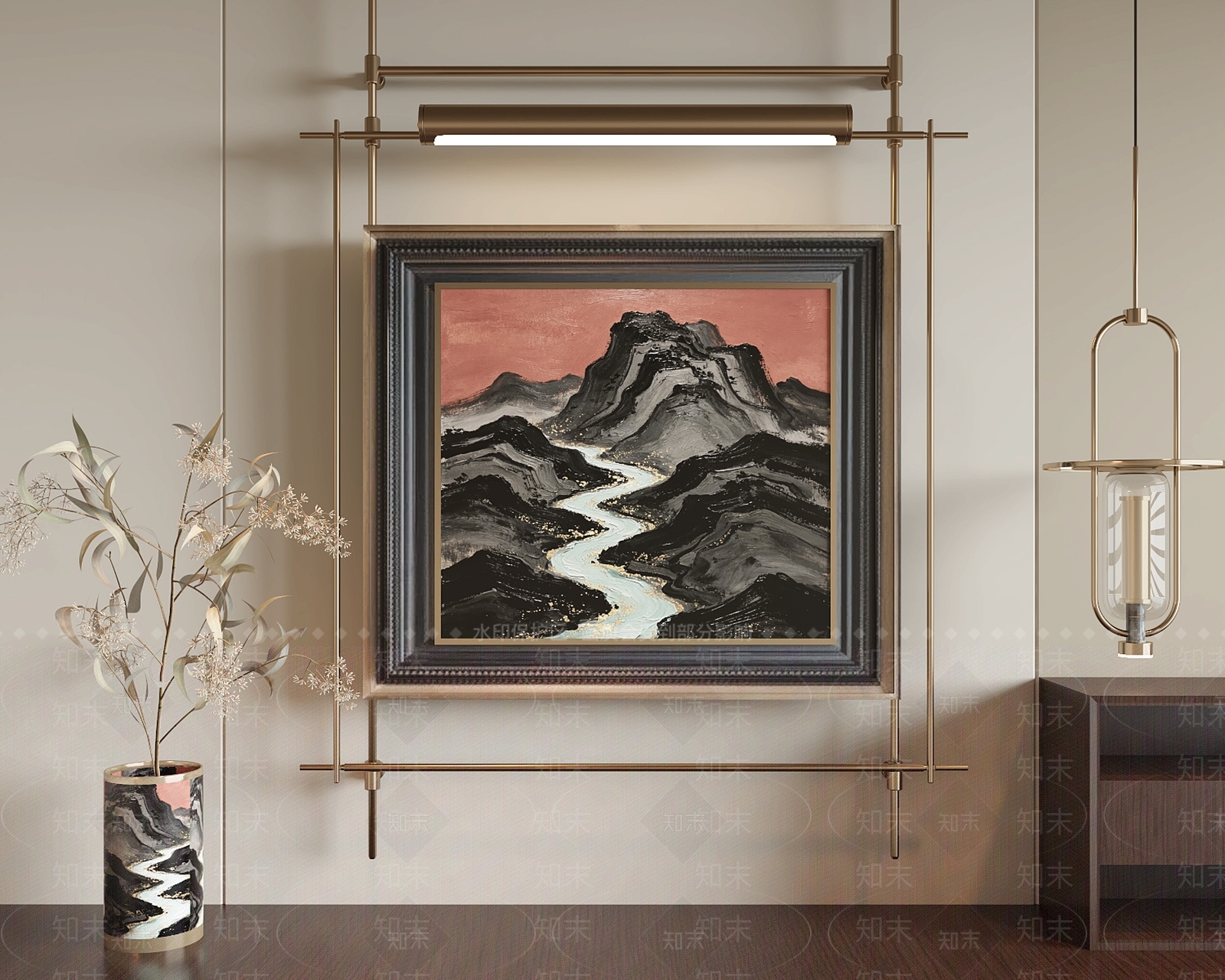 新中式山水画3D模型下载【ID:1232308057】