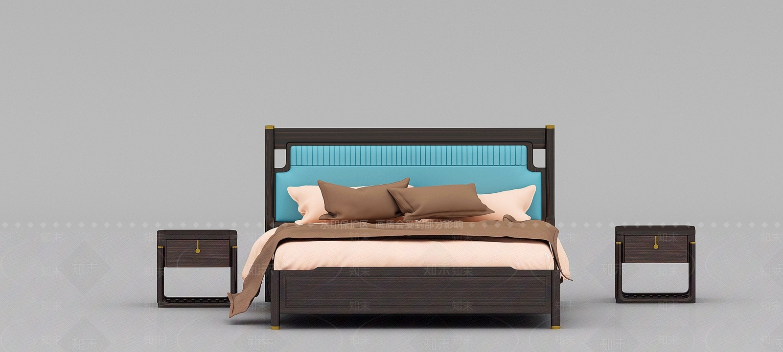 新中式双人床3D模型下载【ID:1232312204】