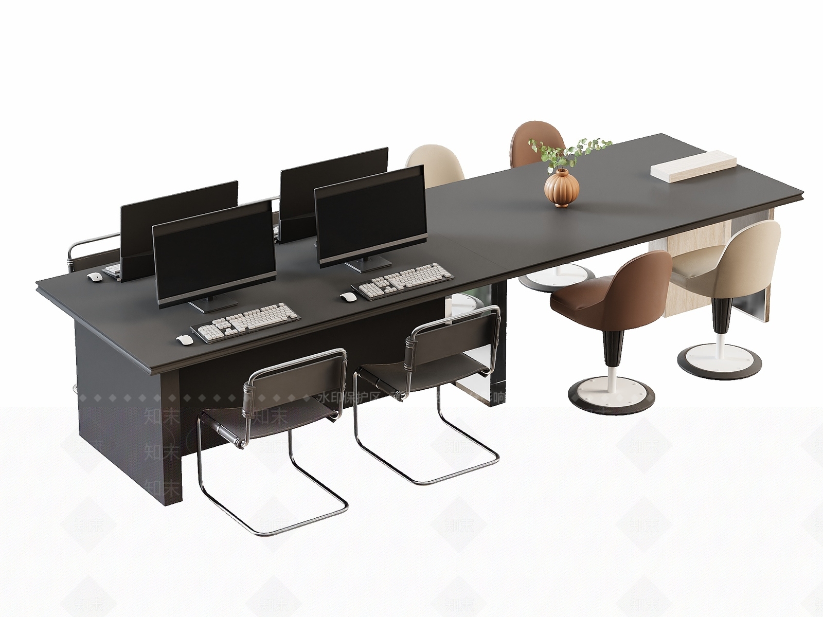 现代简约办公桌椅3D模型下载【ID:1232318677】