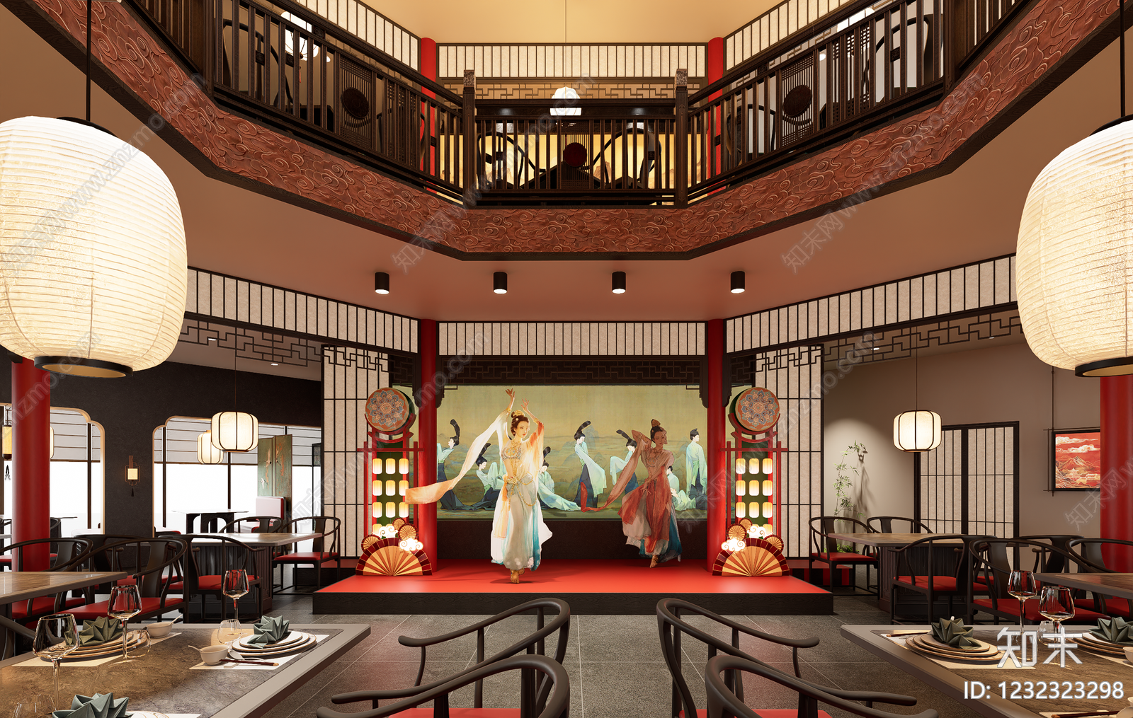 新中式中餐厅SU模型下载【ID:1232323298】