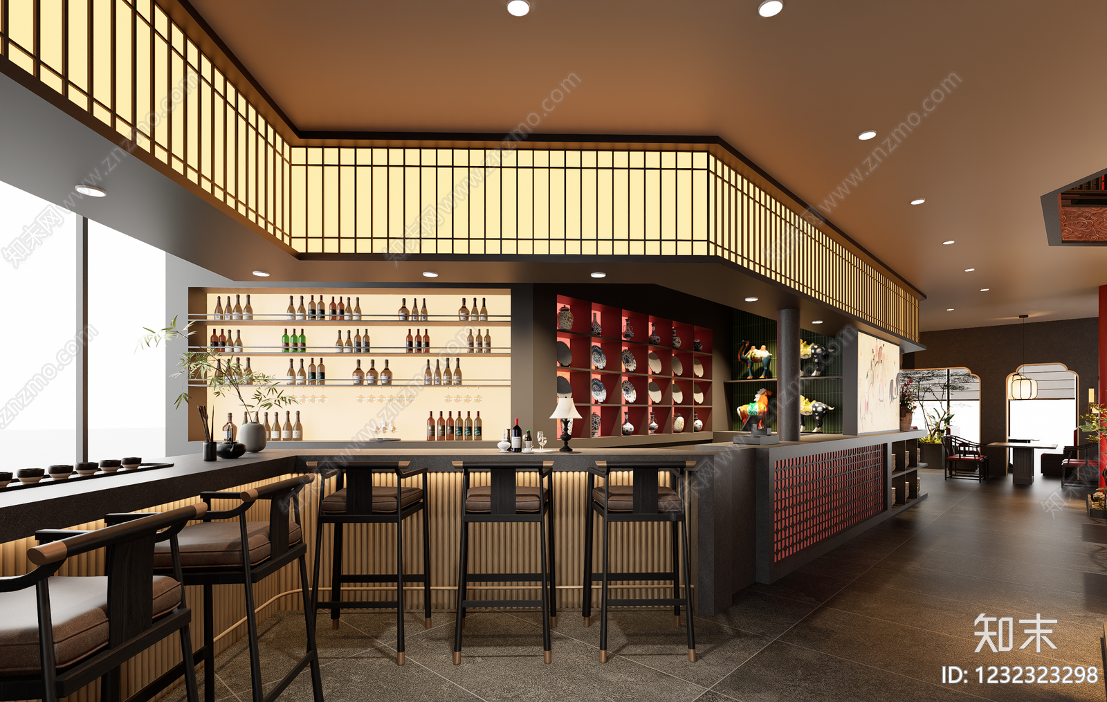 新中式中餐厅SU模型下载【ID:1232323298】