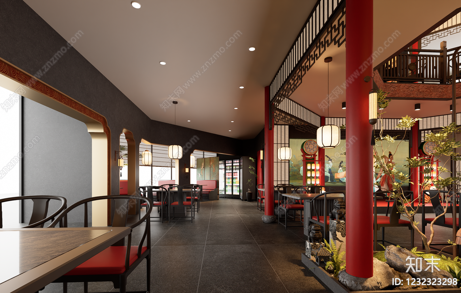 新中式中餐厅SU模型下载【ID:1232323298】