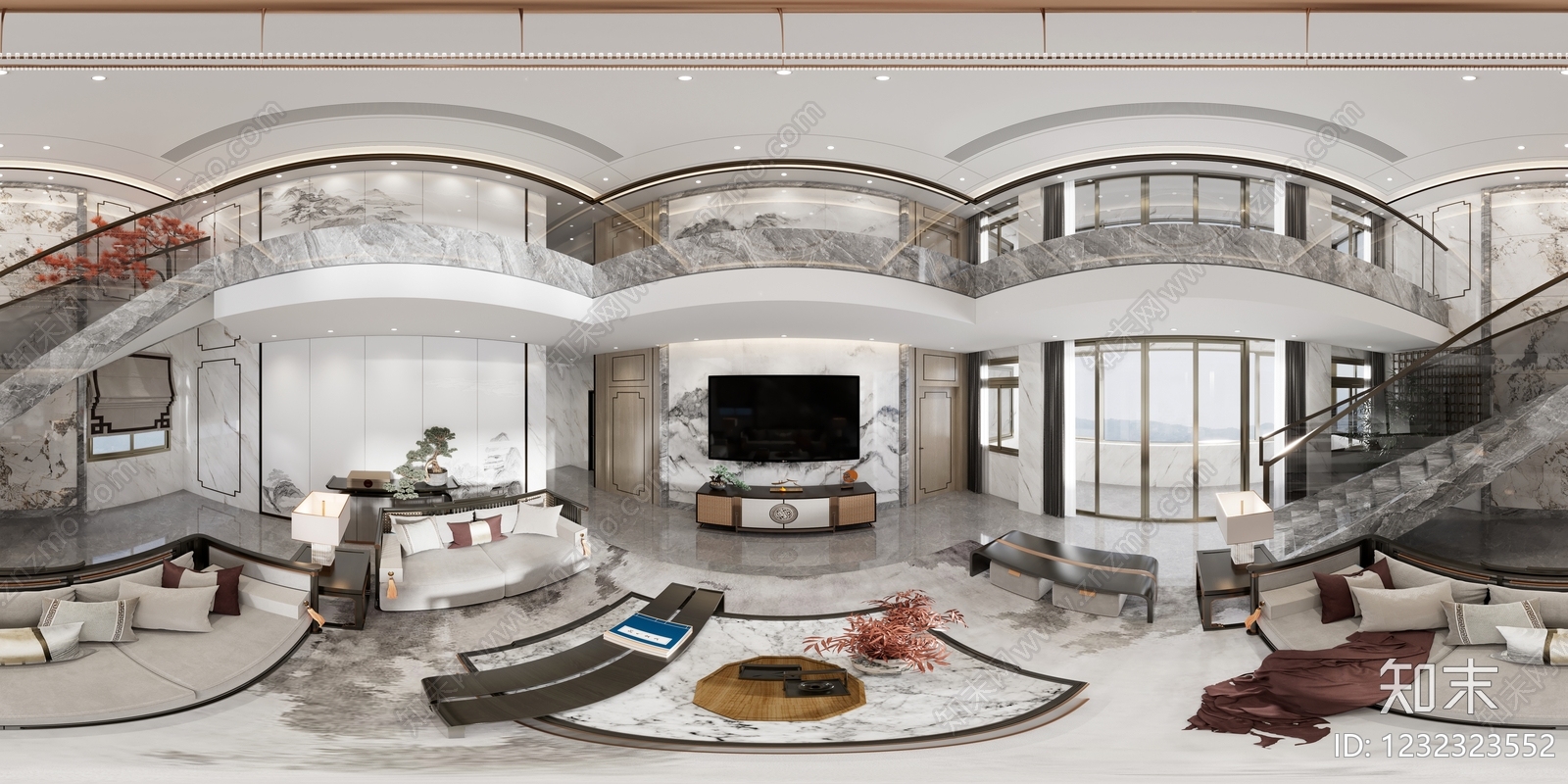 新中式别墅客厅3D模型下载【ID:1232323552】