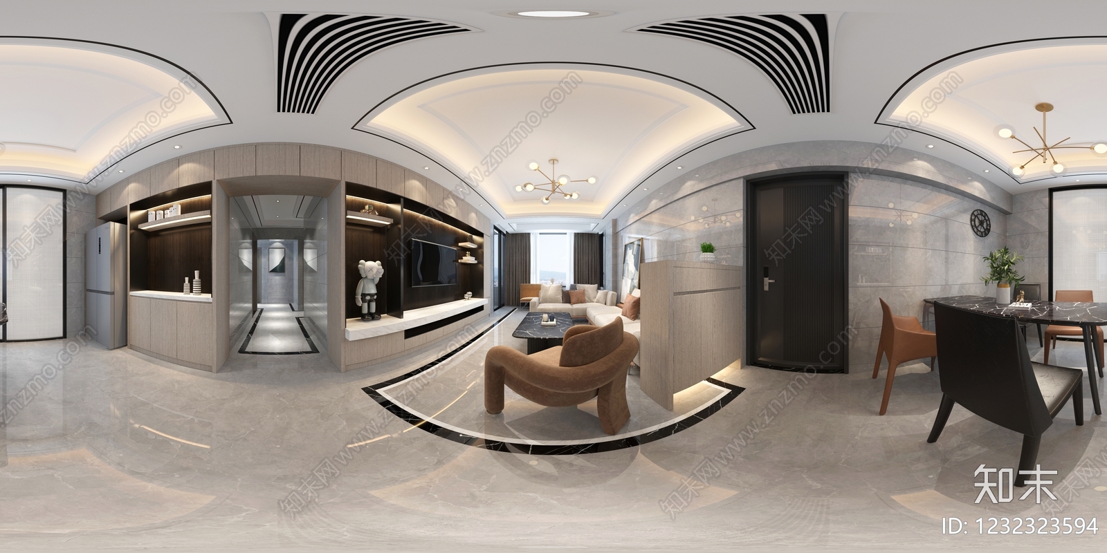 轻奢大平层客餐厅3D模型下载【ID:1232323594】