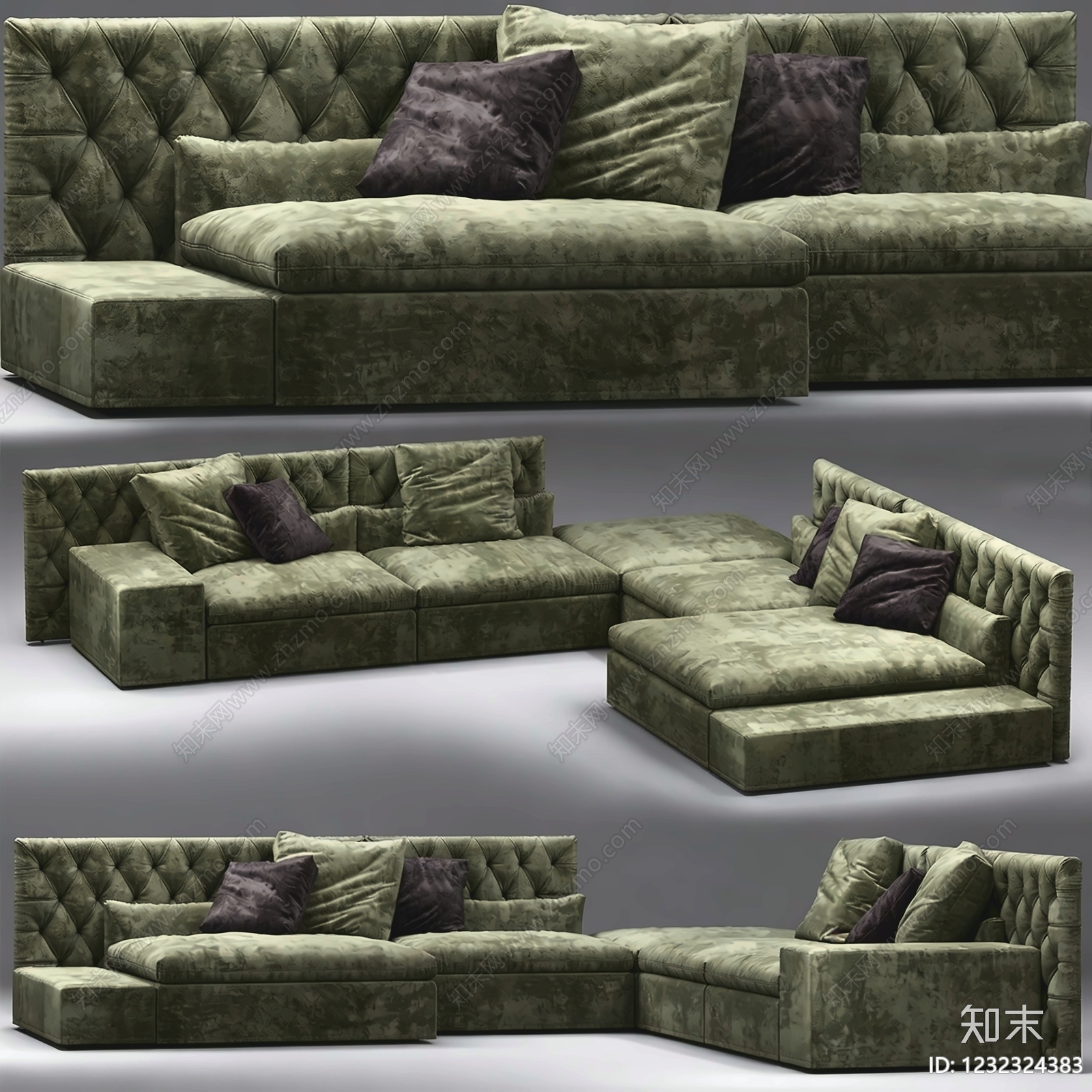轻奢L型沙发3D模型下载【ID:1232324383】
