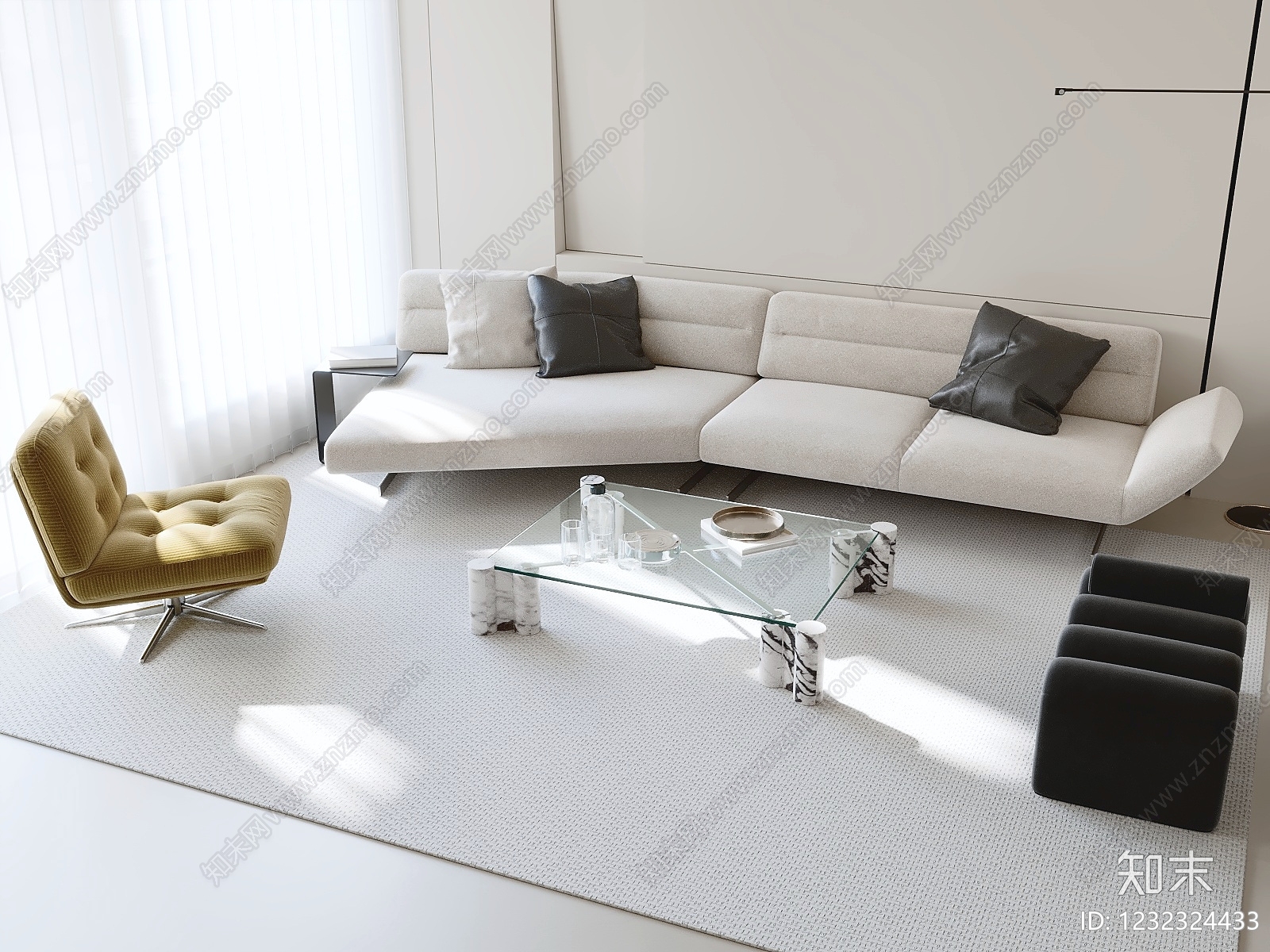 意式极简沙发组合3D模型下载【ID:1232324433】