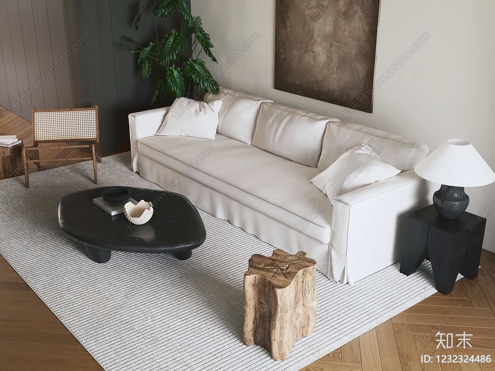 侘寂沙发组合3D模型下载【ID:1232324486】