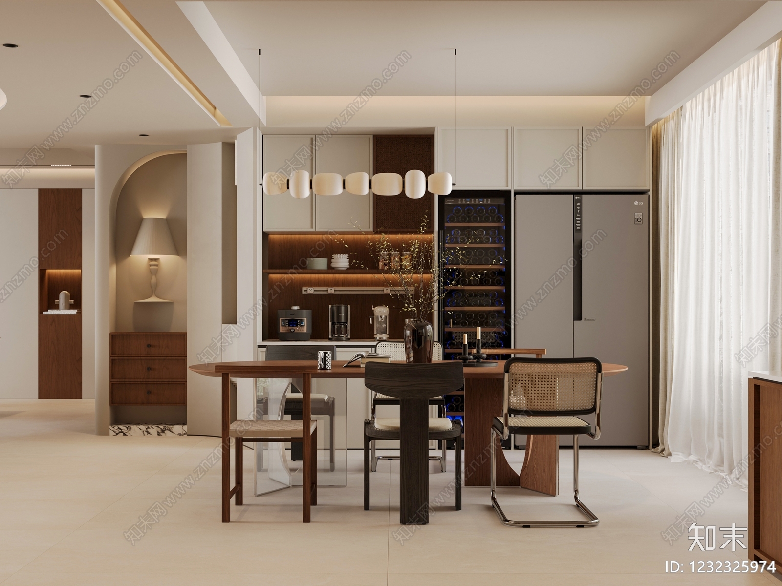 中古风大平层客餐厅3D模型下载【ID:1232325974】