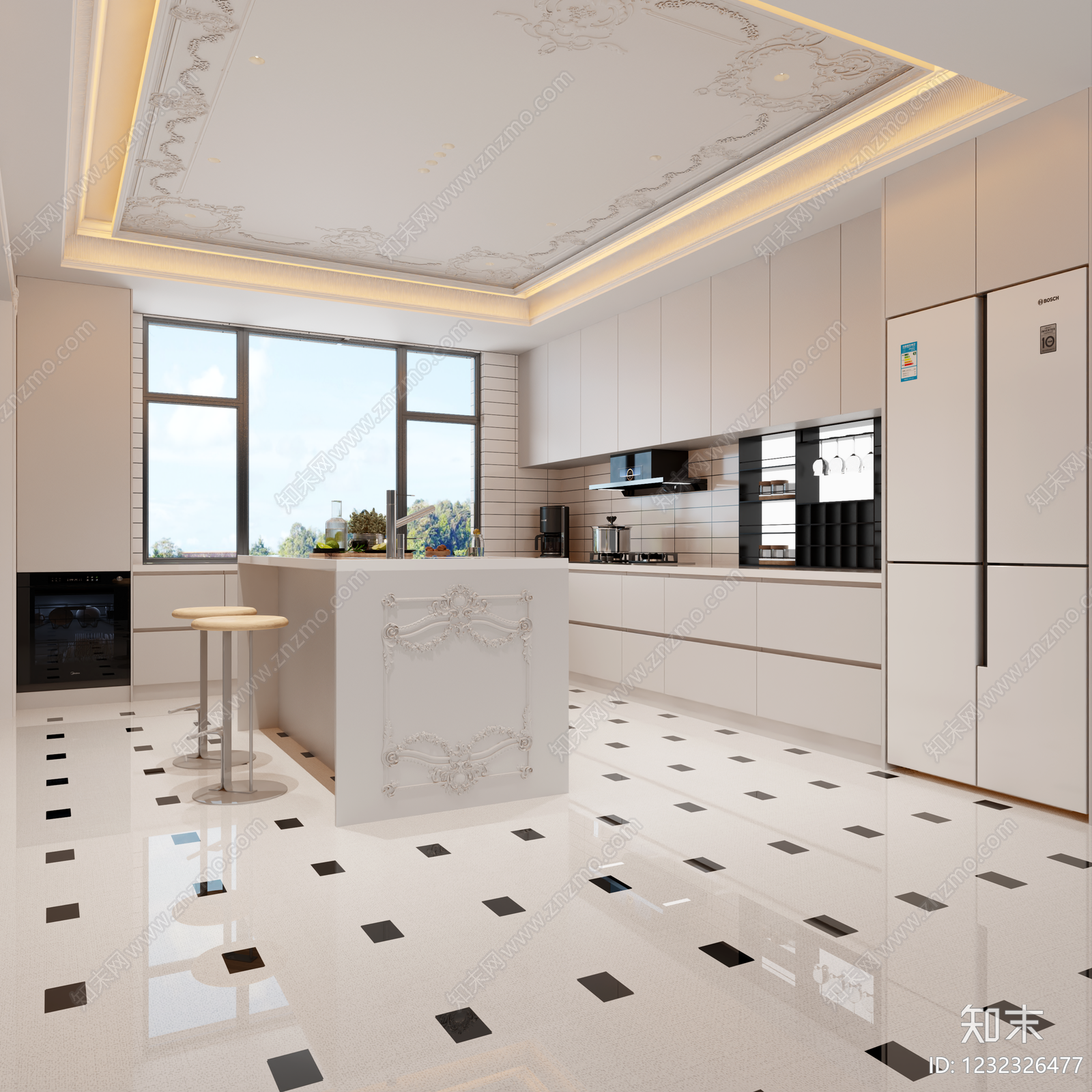 法式开放式厨房3D模型下载【ID:1232326477】