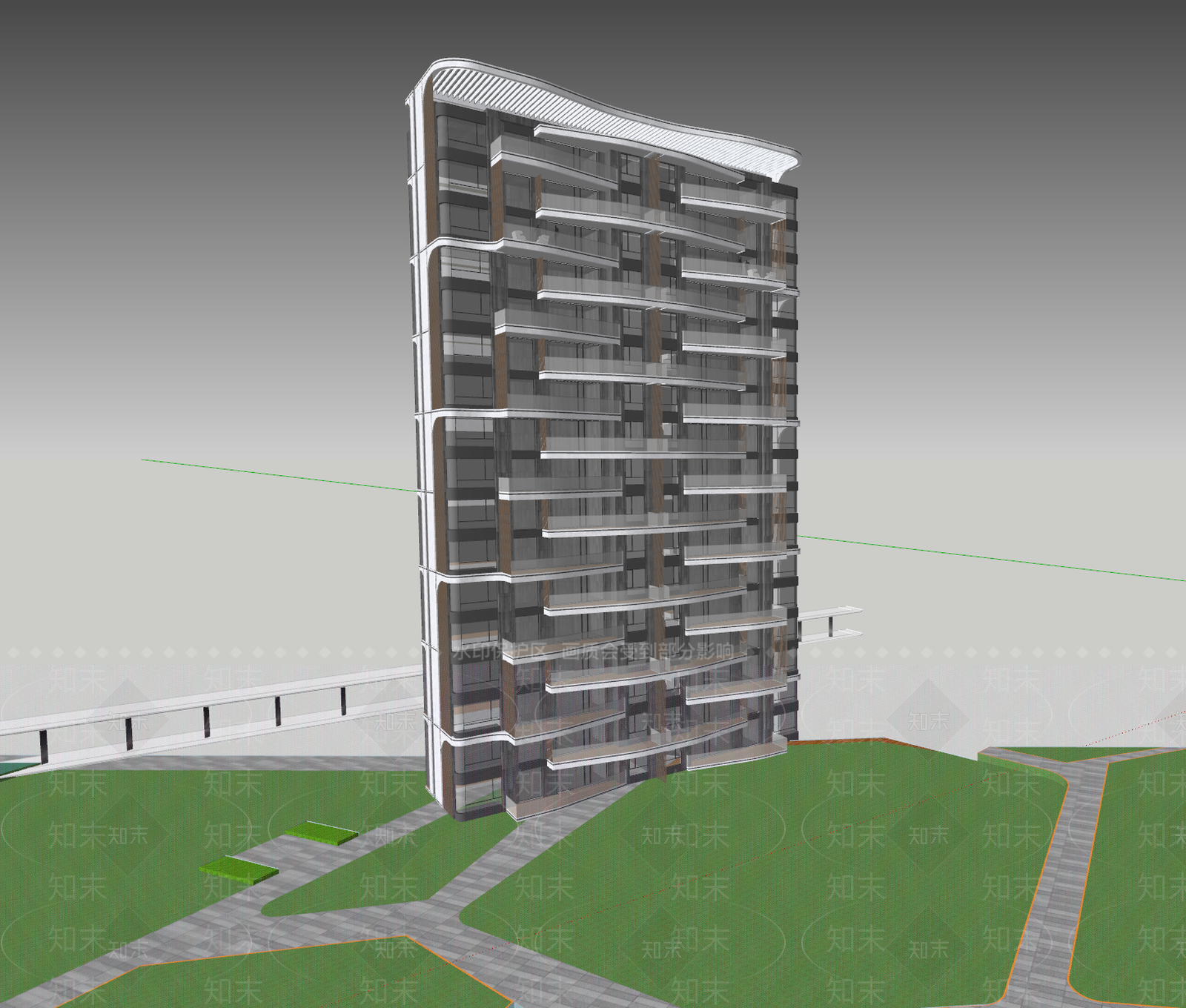 现代主义小高层住宅楼SU模型下载【ID:1232326699】