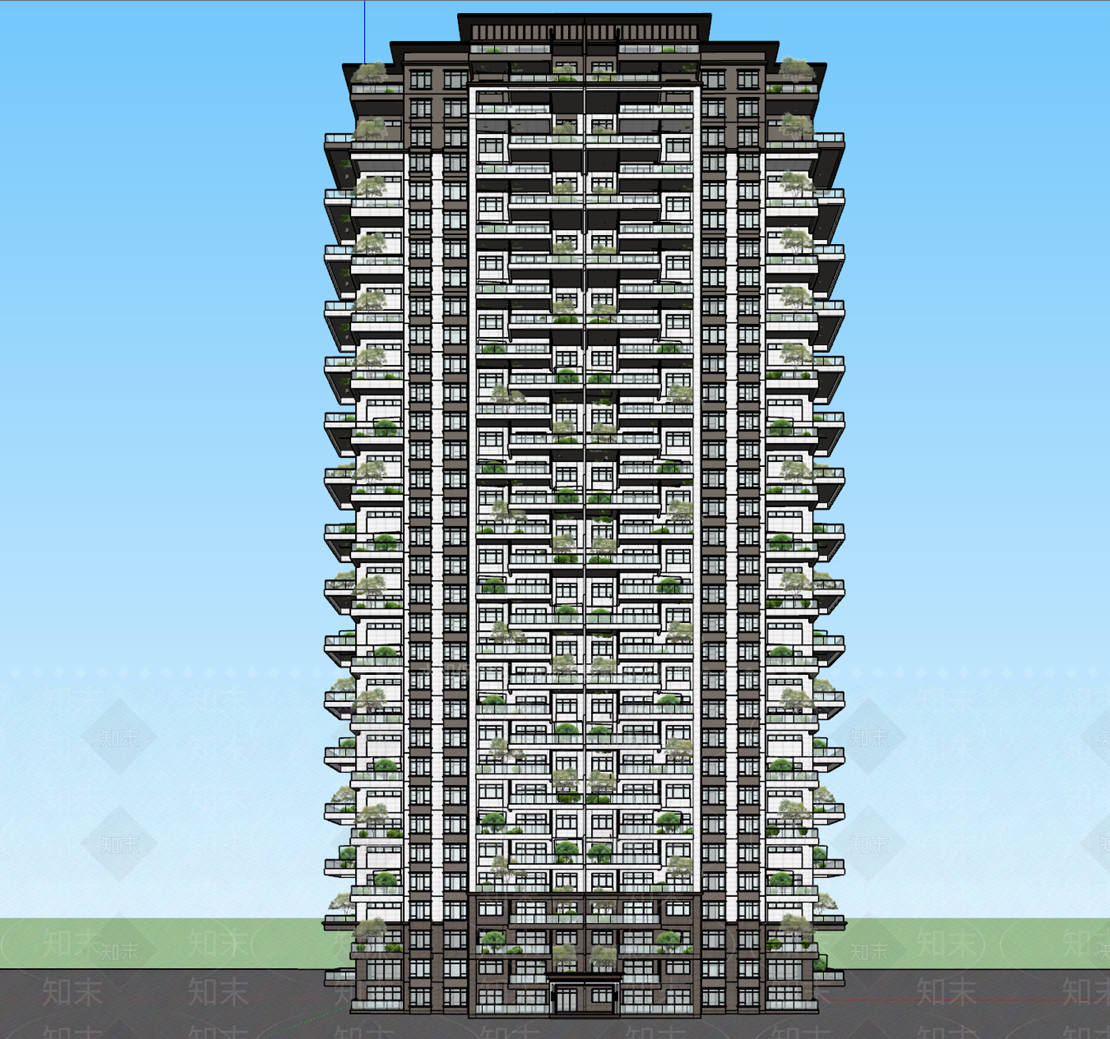 新中式小高层住宅楼SU模型草图
