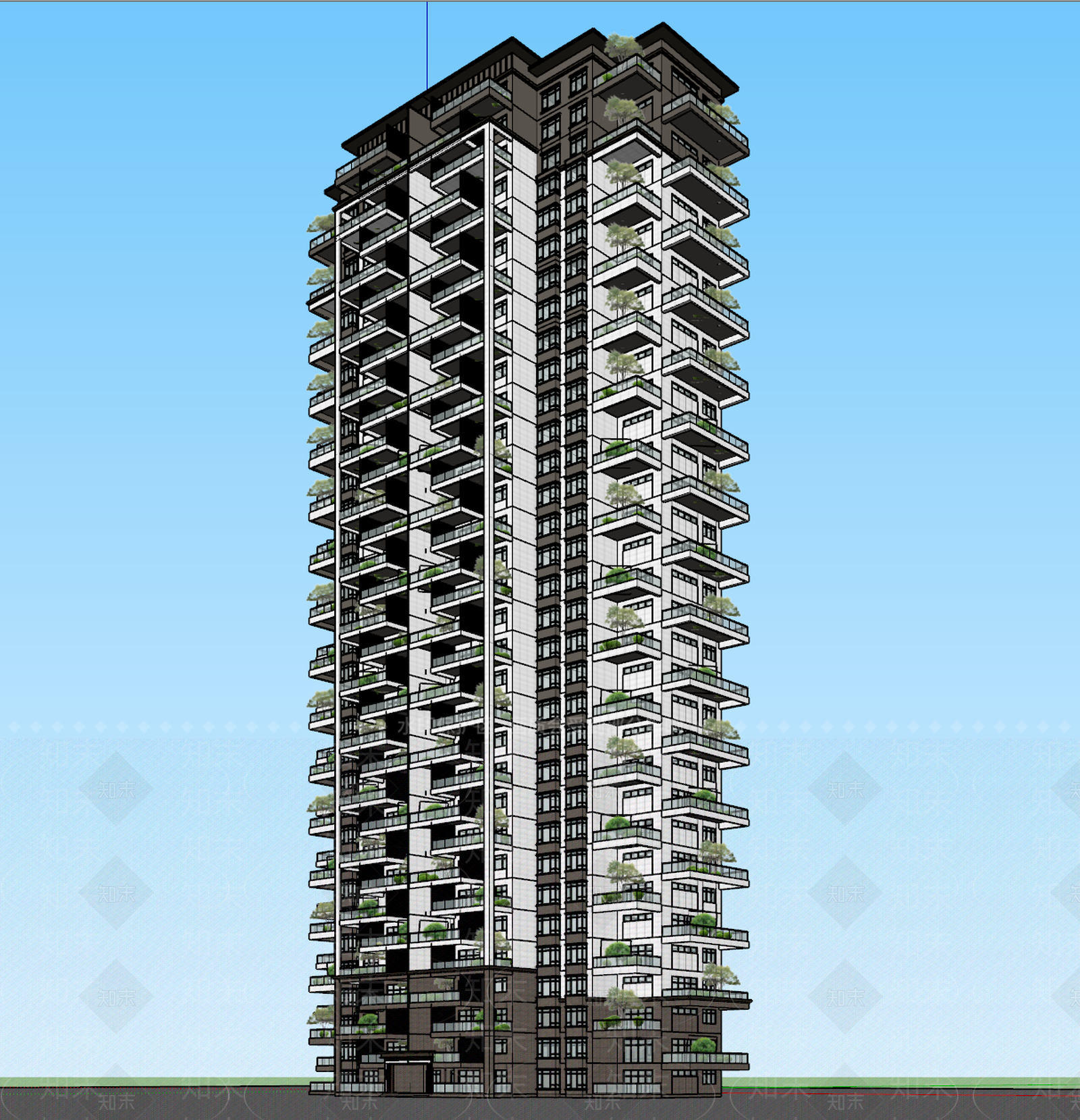 新中式小高层住宅楼SU模型下载【ID:1232327046】