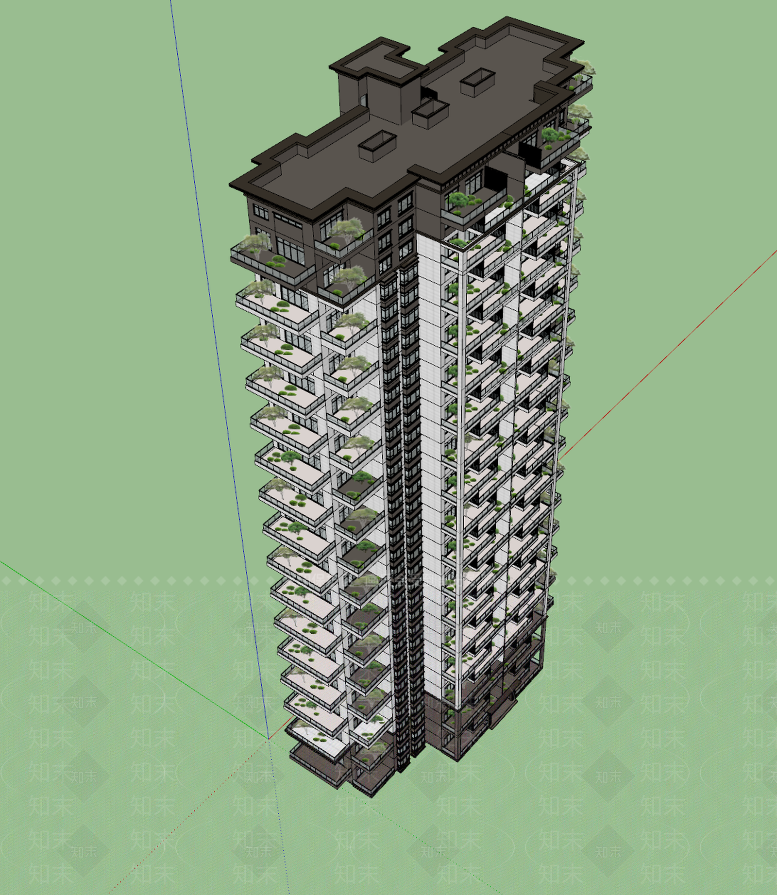新中式小高层住宅楼SU模型下载【ID:1232327046】