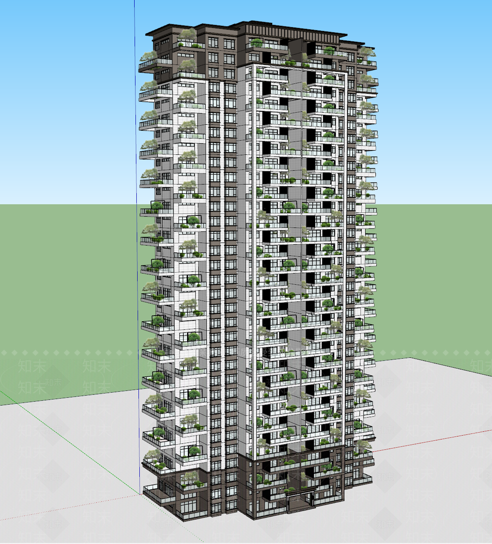 新中式小高层住宅楼SU模型下载【ID:1232327046】