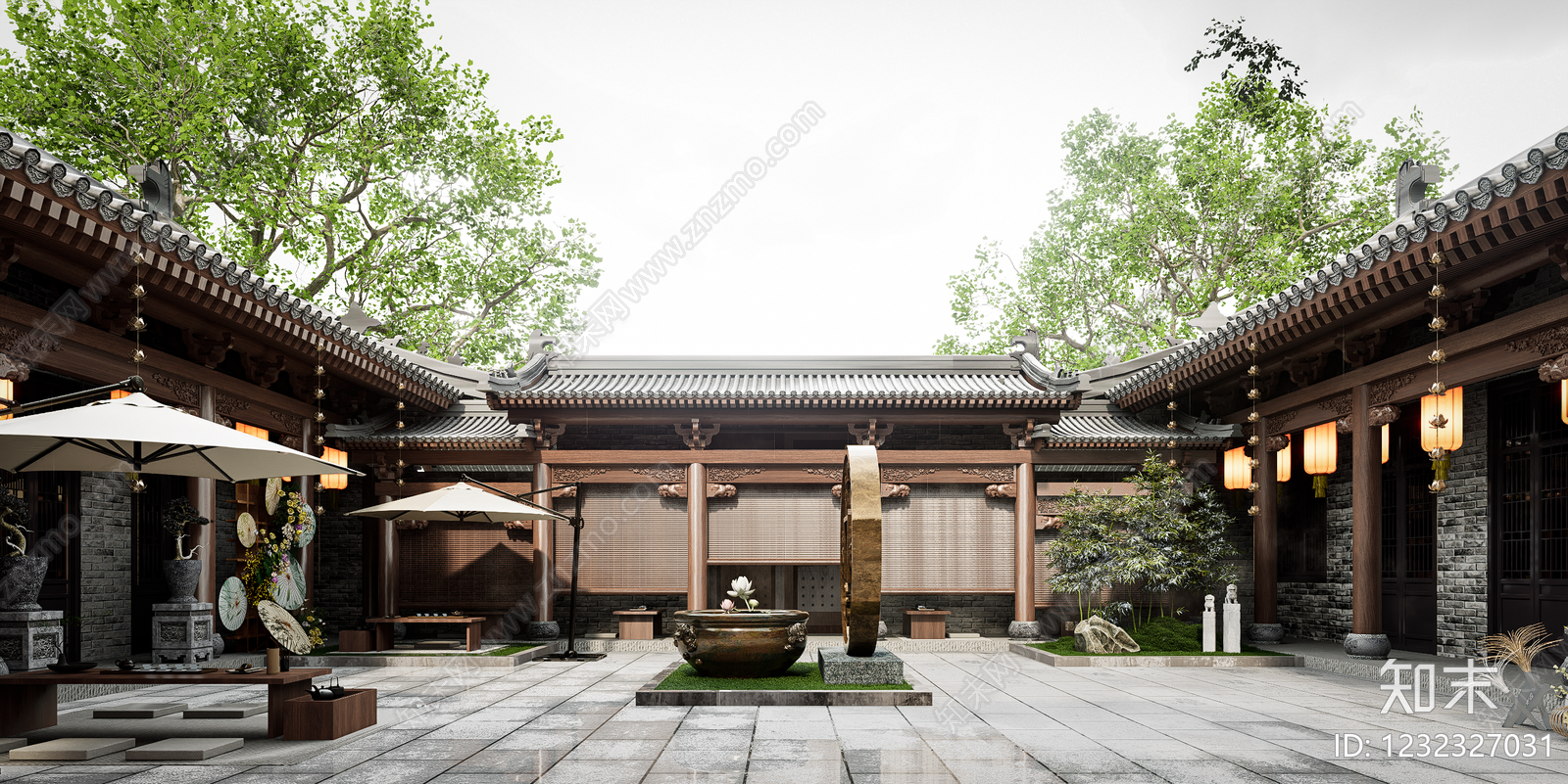 中式古建庭院3D模型下载【ID:1232327031】