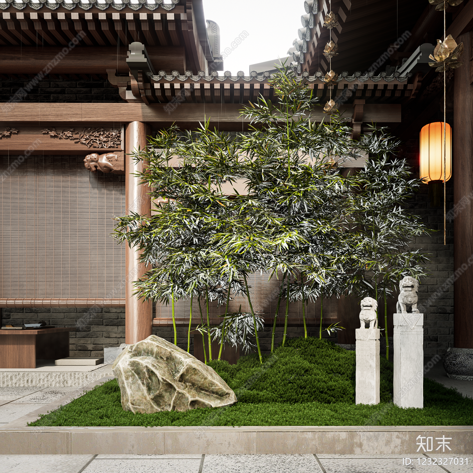 中式古建庭院3D模型下载【ID:1232327031】