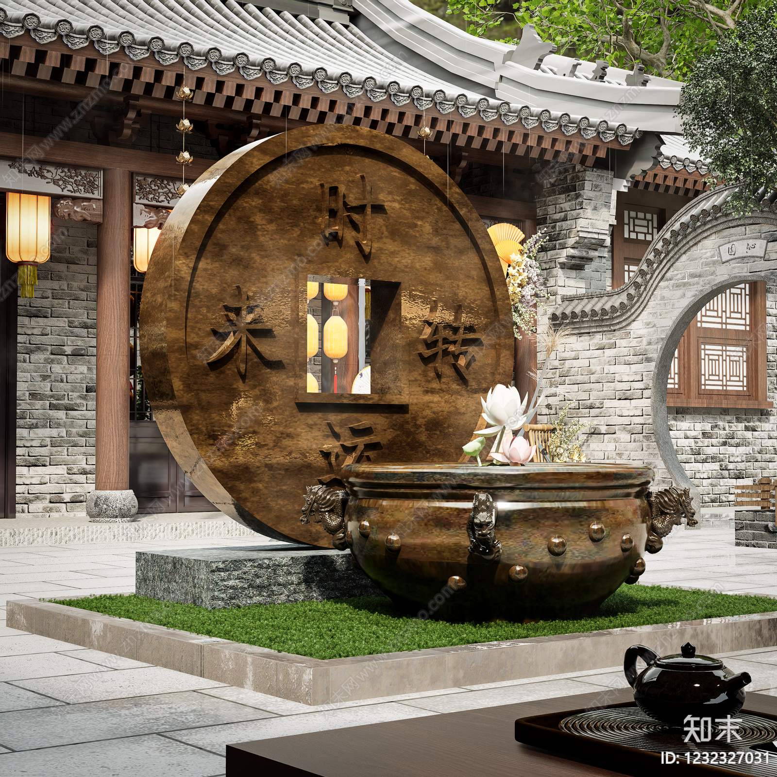 中式古建庭院3D模型下载【ID:1232327031】