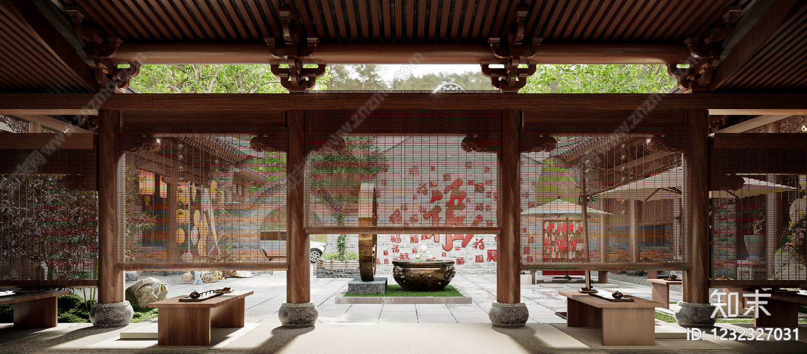中式古建庭院3D模型下载【ID:1232327031】