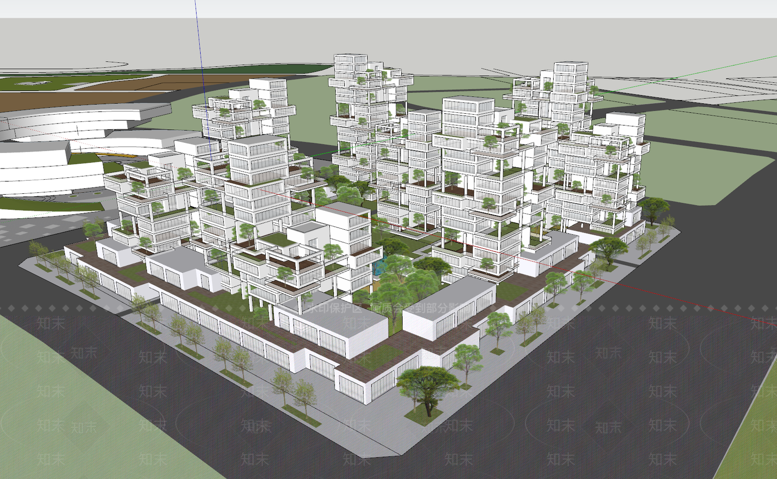 现代主义小区建筑SU模型下载【ID:1232327135】