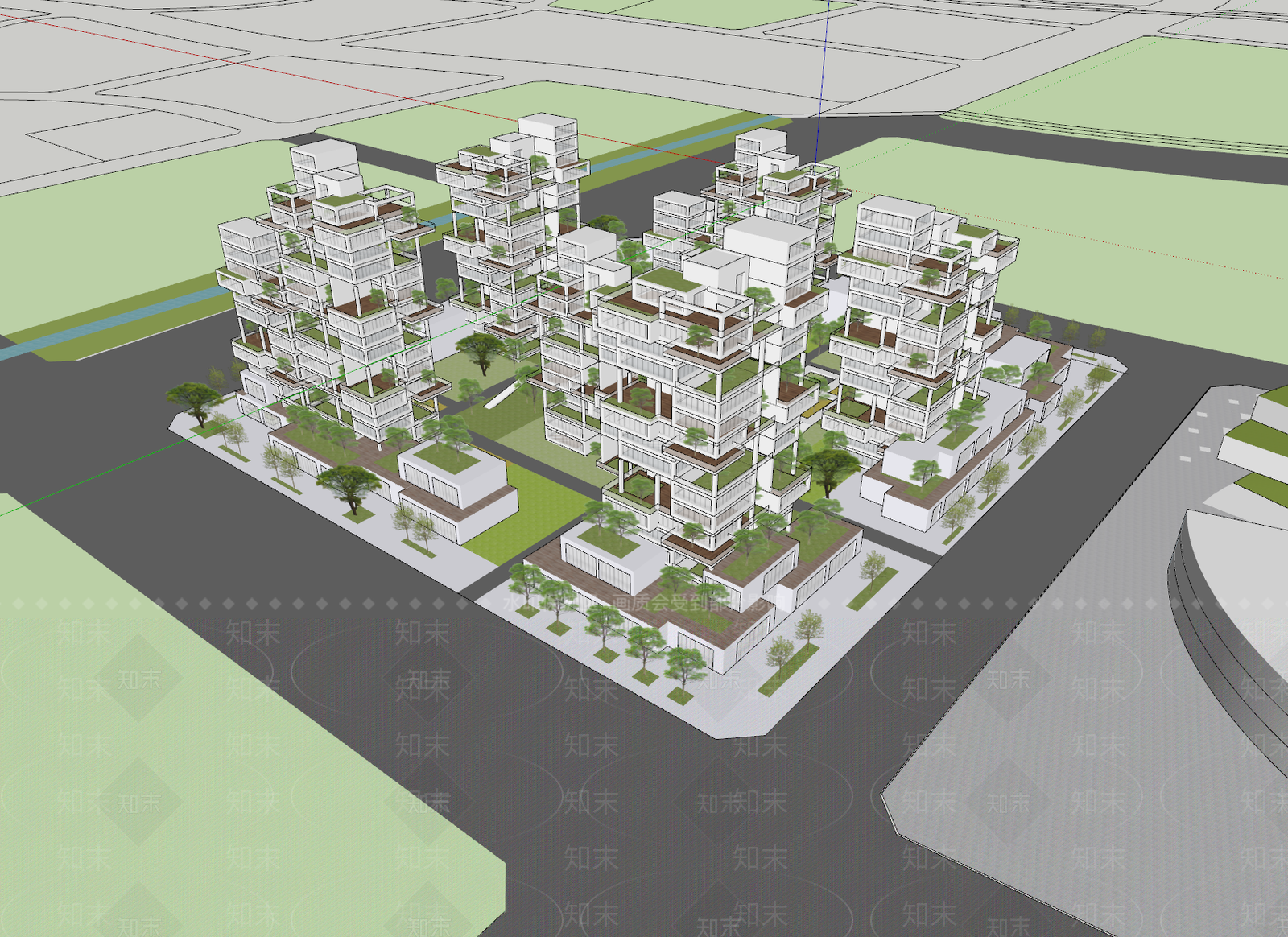 现代主义小区建筑SU模型下载【ID:1232327135】