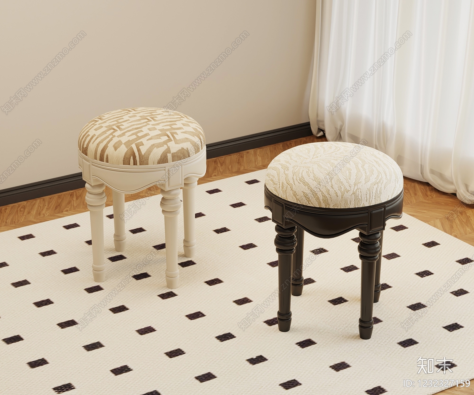 法式妆台妆凳3D模型下载【ID:1232327159】