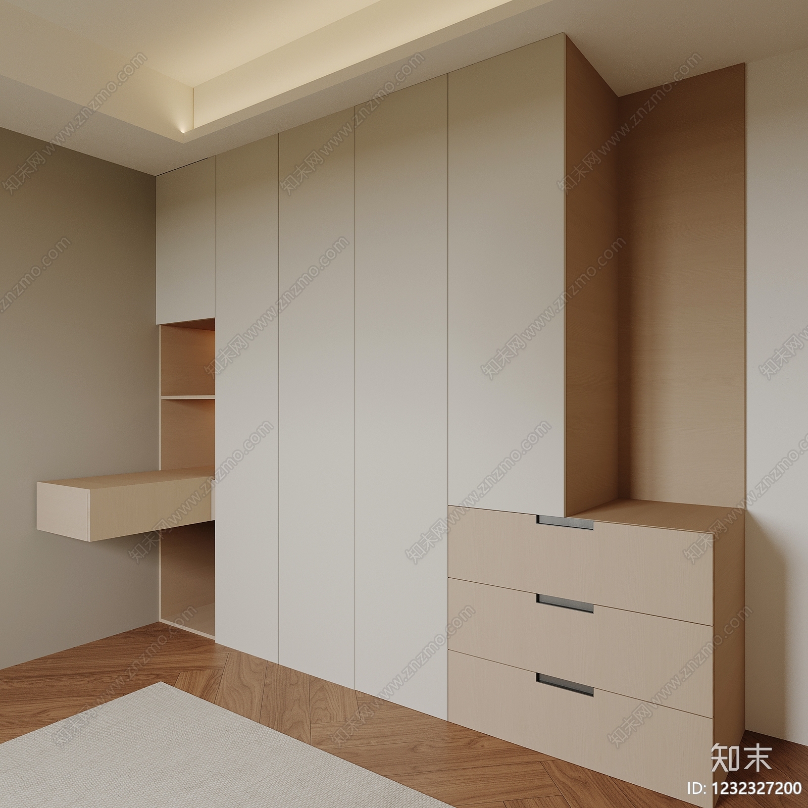 奶油风衣柜3D模型下载【ID:1232327200】