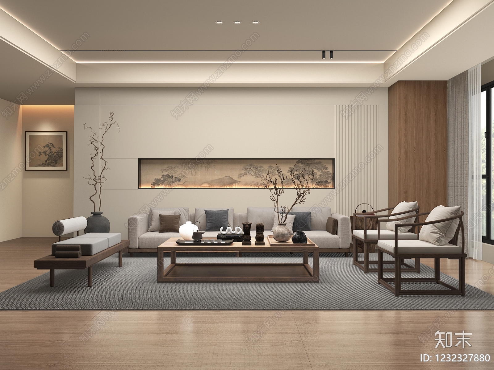 新中式宋式客厅3D模型下载【ID:1232327880】