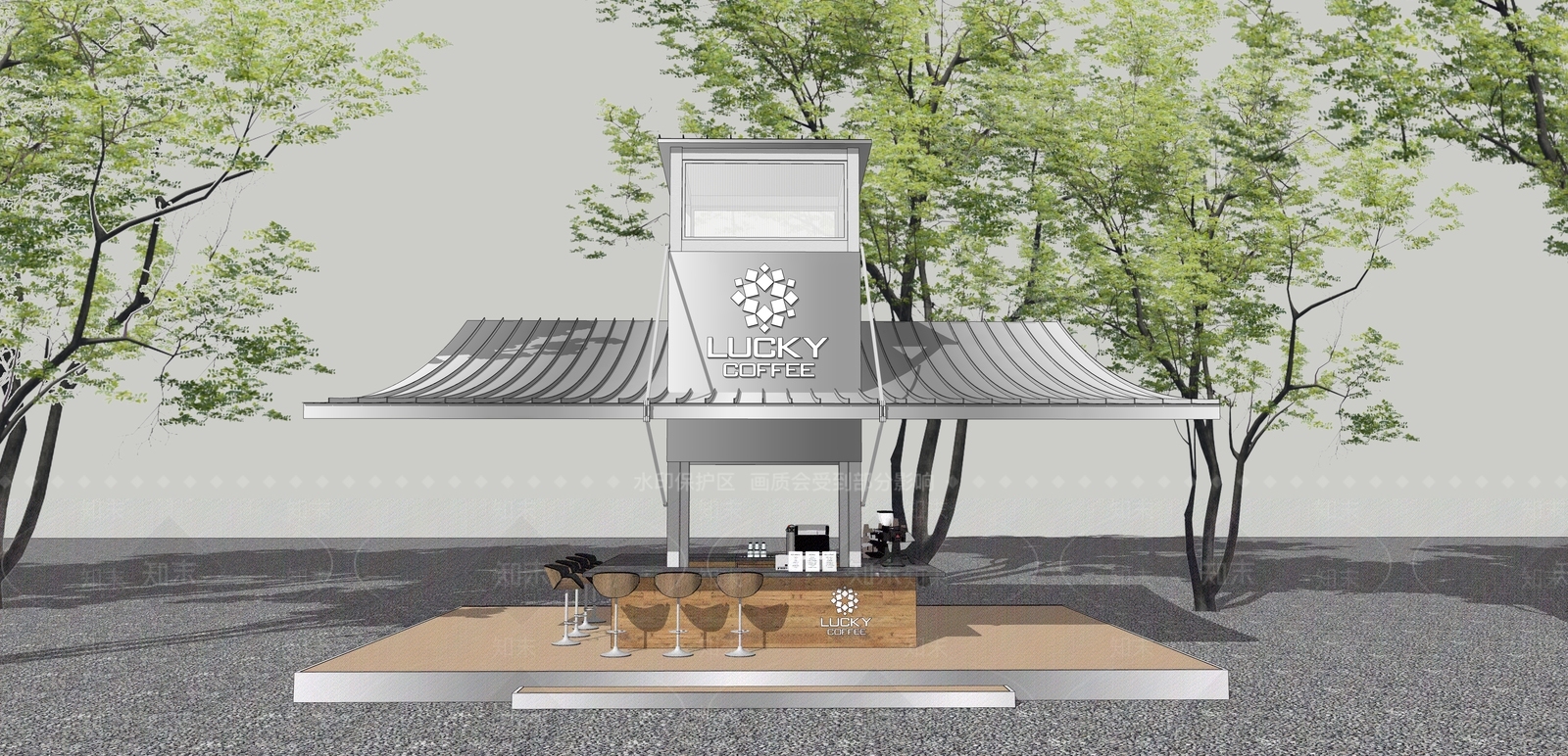 现代主义餐饮建筑SU模型下载【ID:1232328489】
