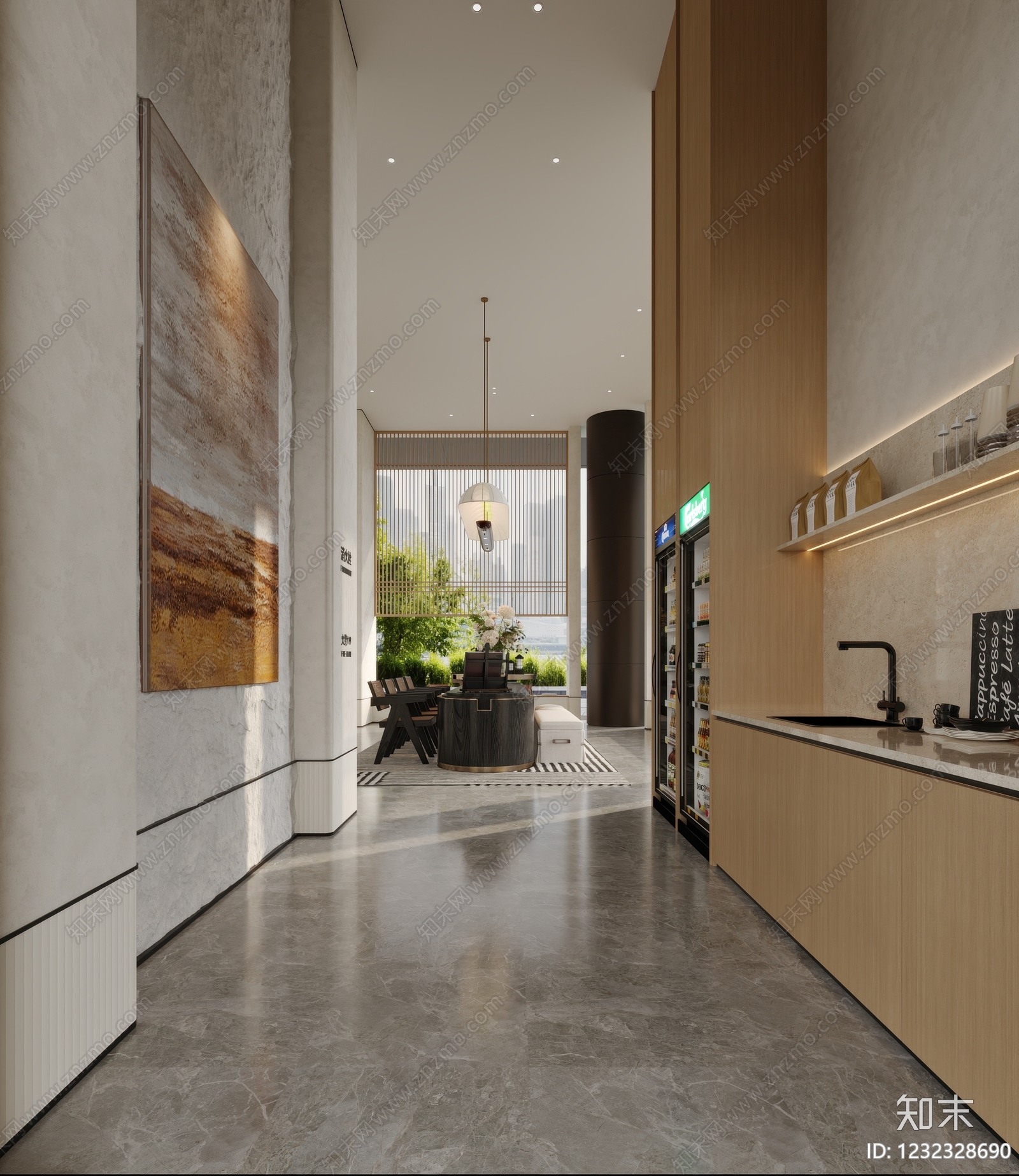 新中式办公大厅3D模型下载【ID:1232328690】