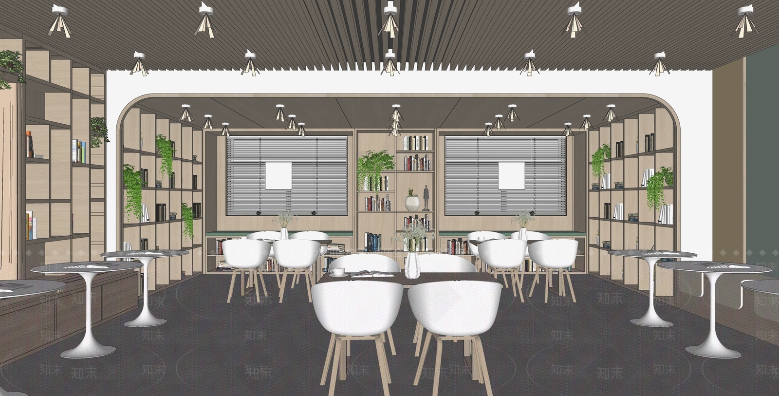 原木风阅览室SU模型下载【ID:1232329257】