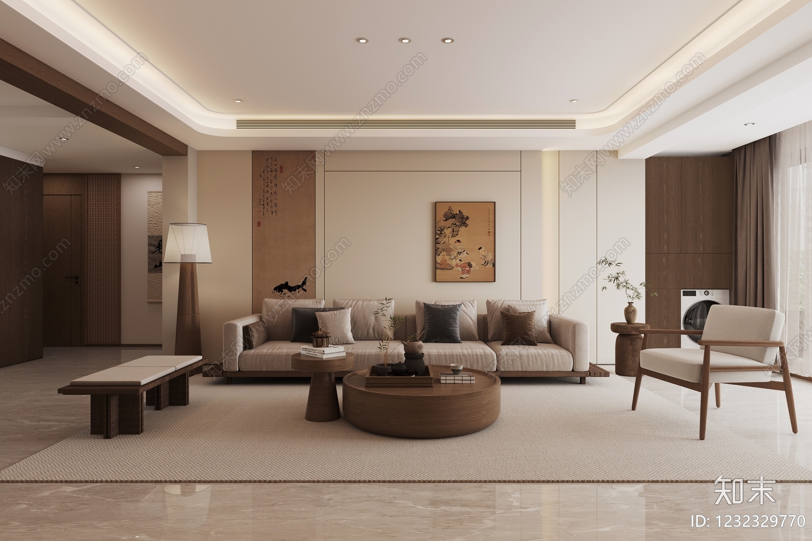 新中式宋式客餐厅3D模型下载【ID:1232329770】