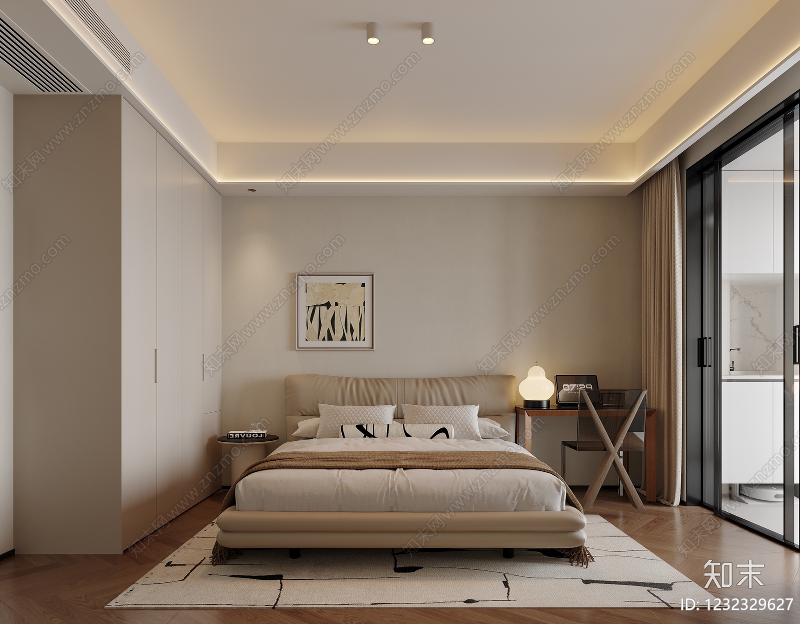 奶油风家居卧室3D模型下载【ID:1232329627】