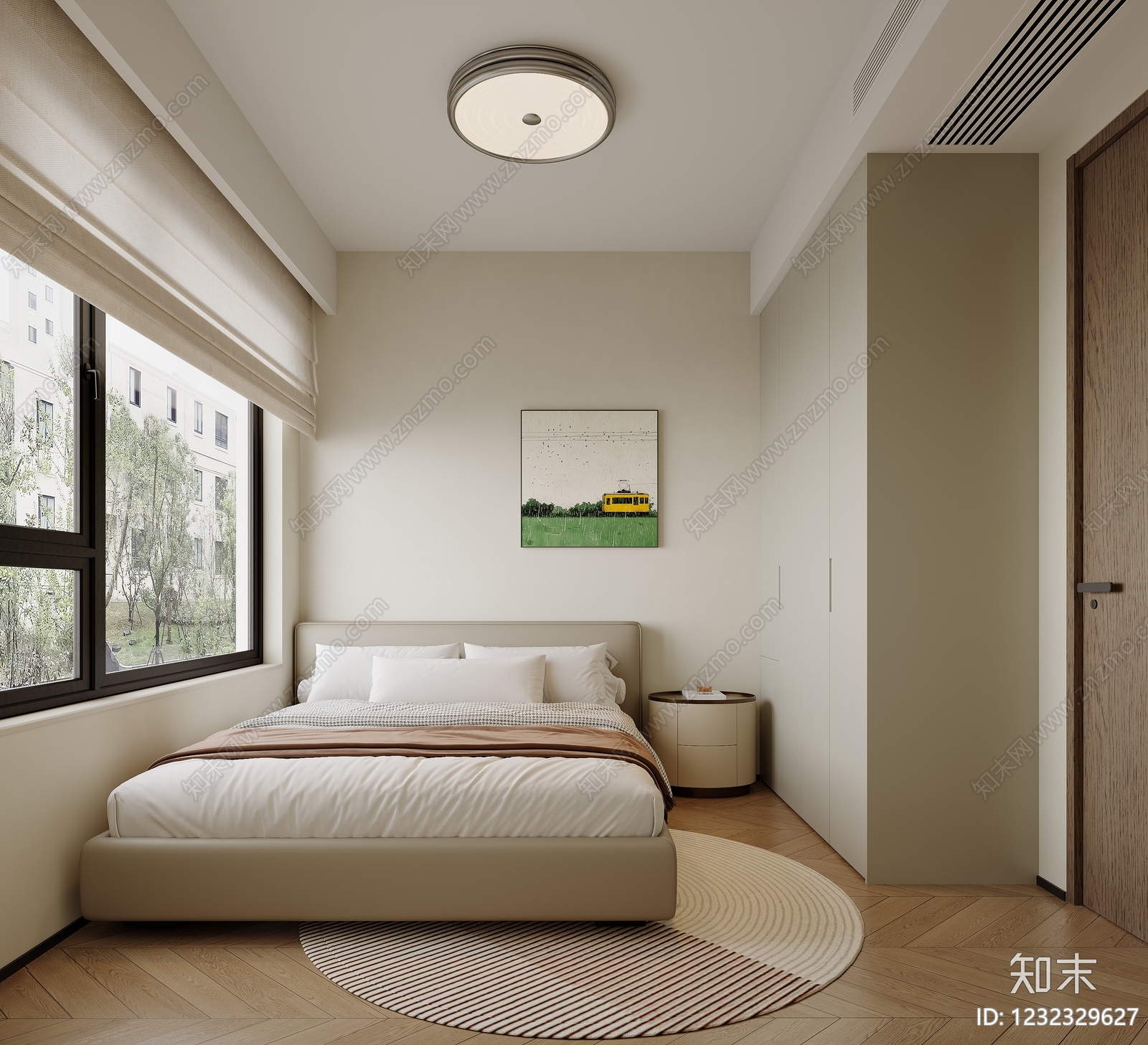 奶油风家居卧室3D模型下载【ID:1232329627】