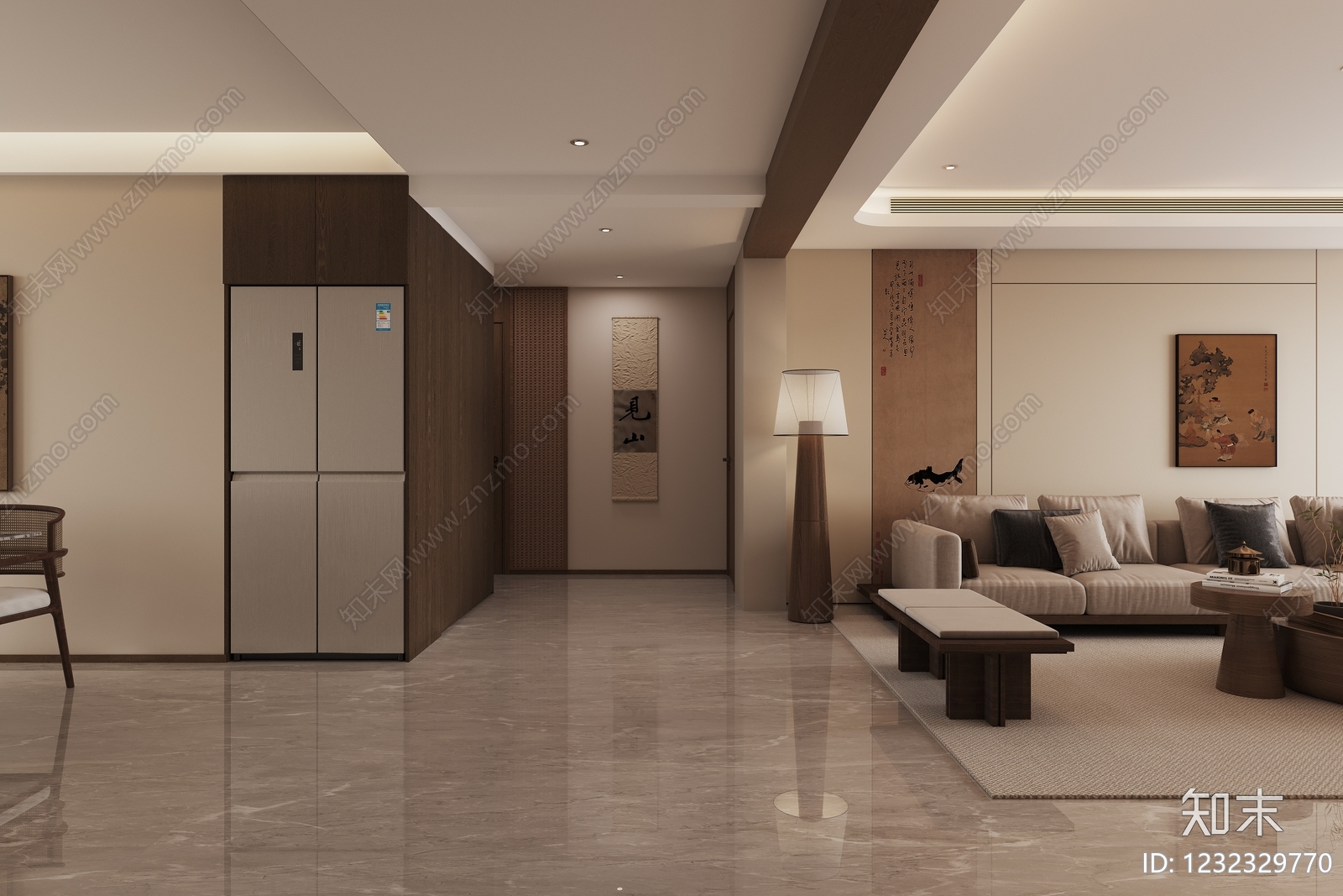 新中式宋式客餐厅3D模型下载【ID:1232329770】
