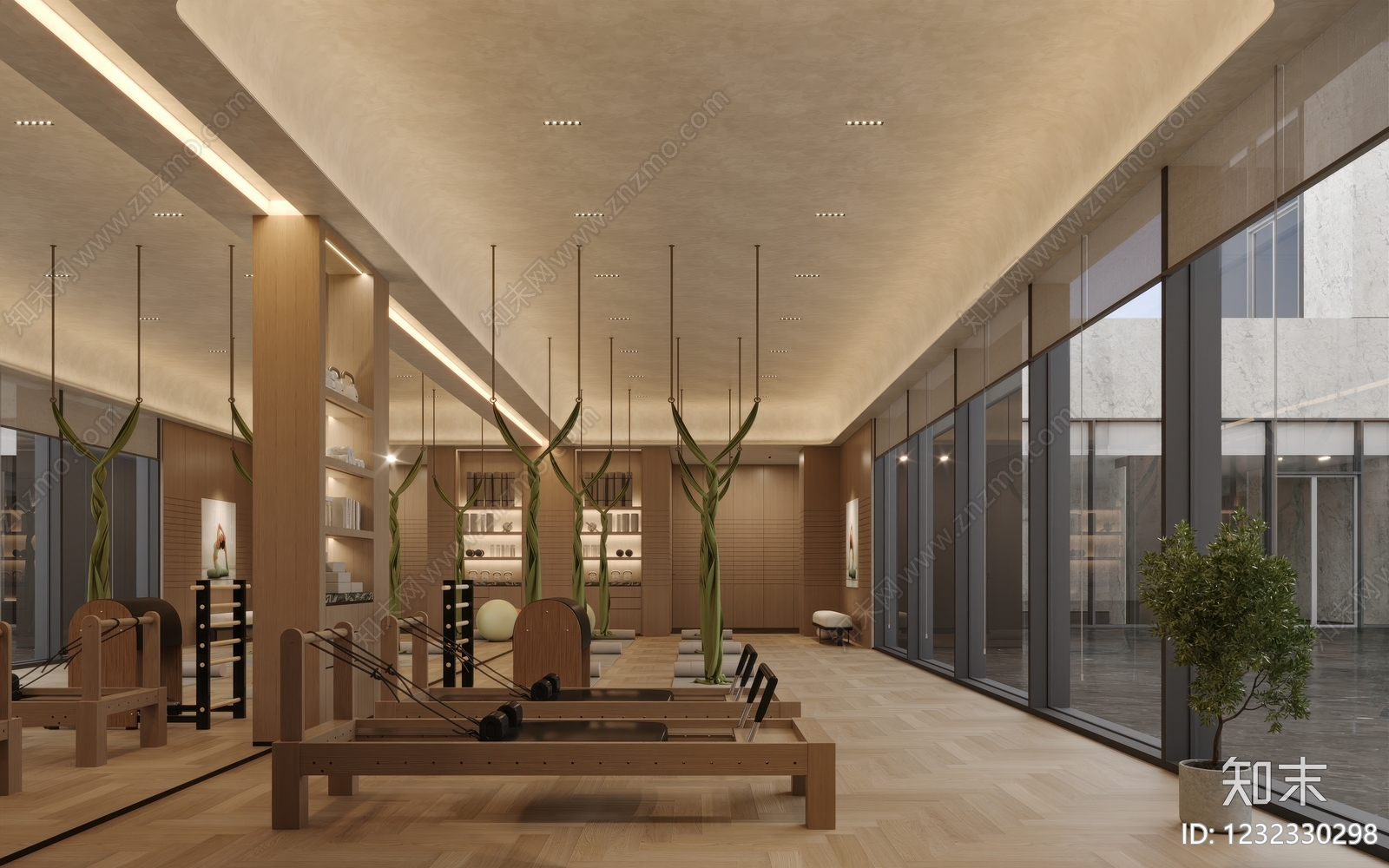 原木风瑜伽室3D模型下载【ID:1232330298】