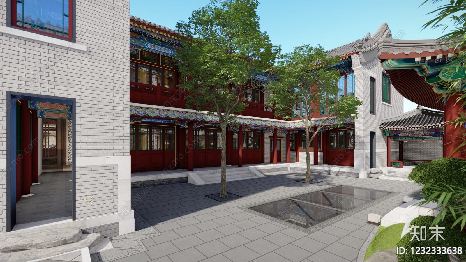 中式古建庭院3D模型下载【ID:1232333638】