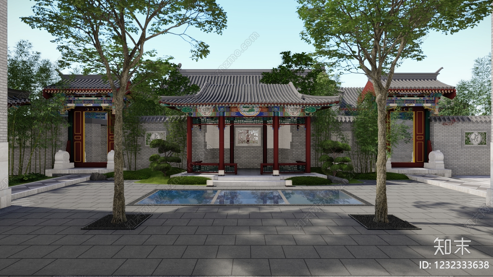 中式古建庭院3D模型下载【ID:1232333638】