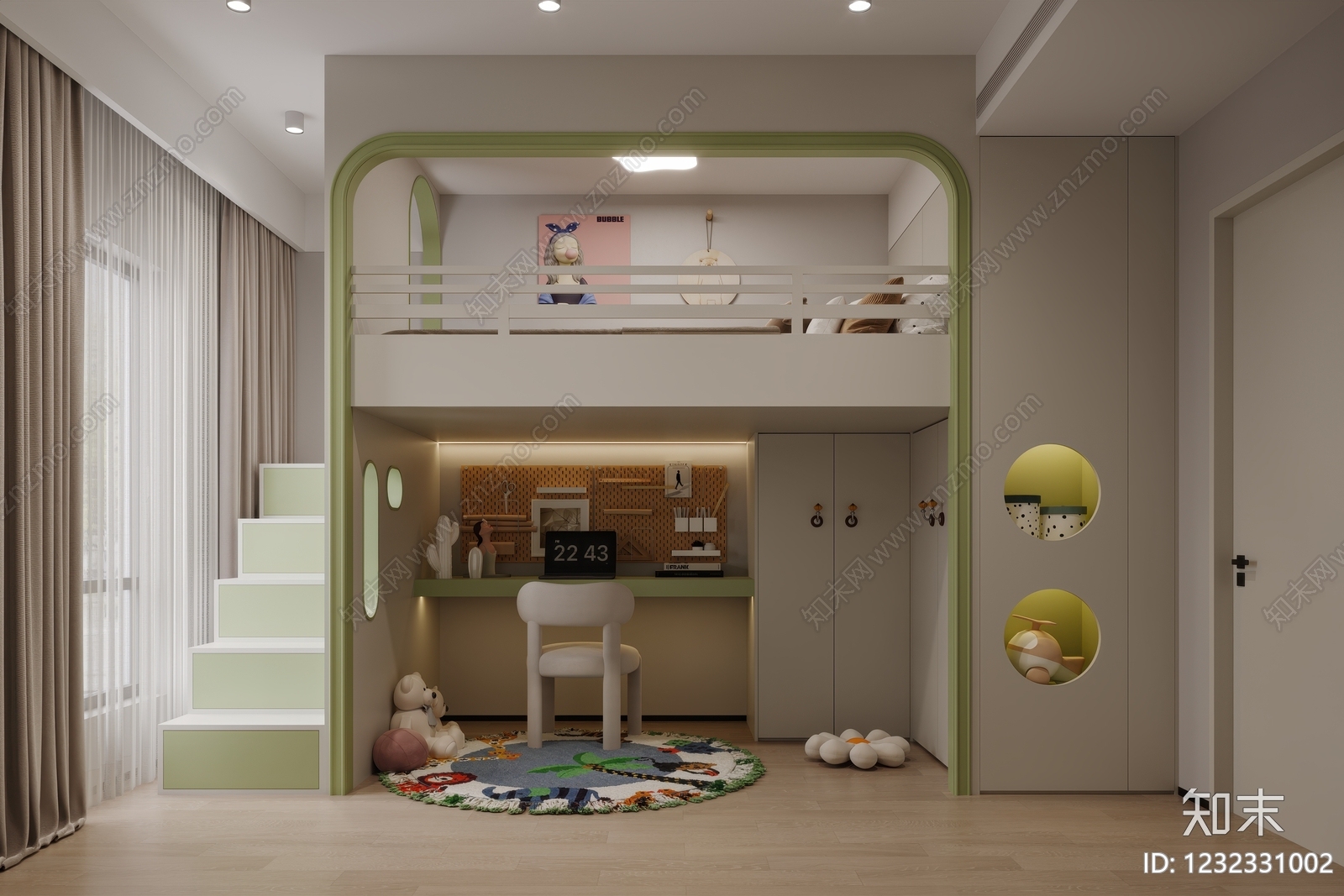 奶油风女孩房3D模型下载【ID:1232331002】