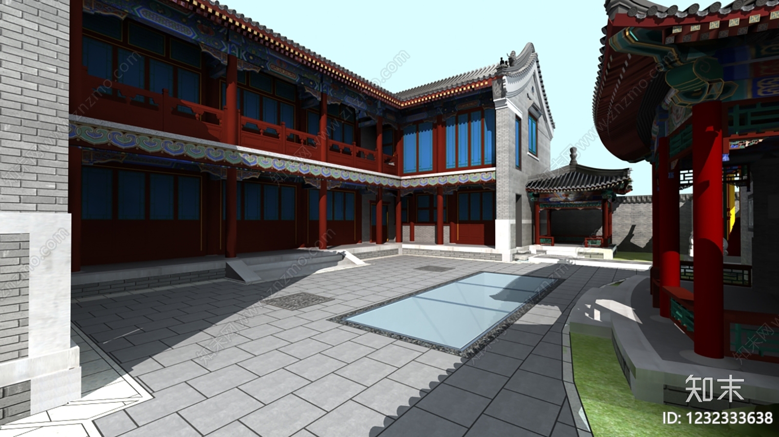 中式古建庭院3D模型下载【ID:1232333638】