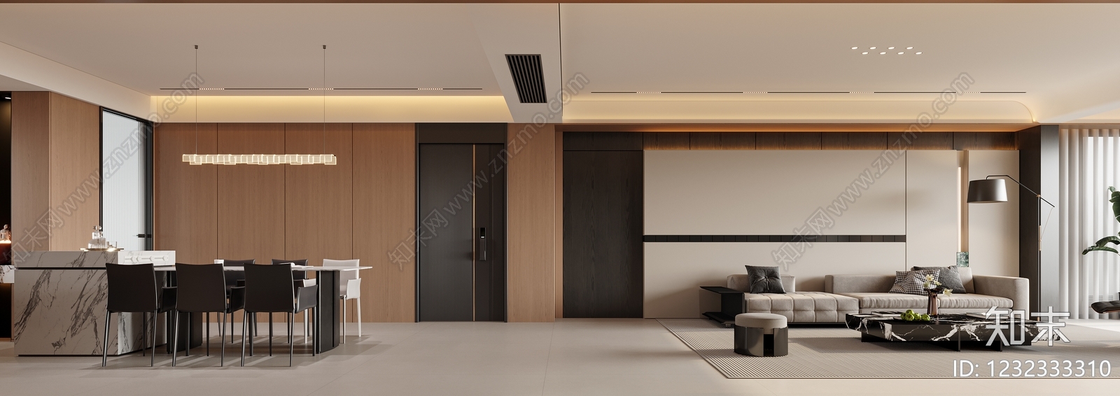 意式极简大平层客餐厅3D模型下载【ID:1232333310】