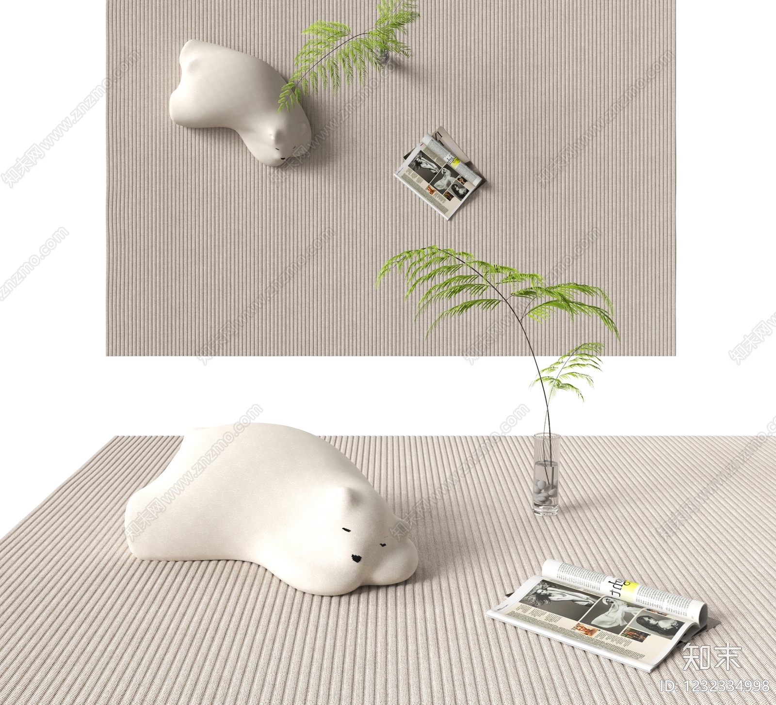 奶油风毛绒地毯3D模型下载【ID:1232334998】