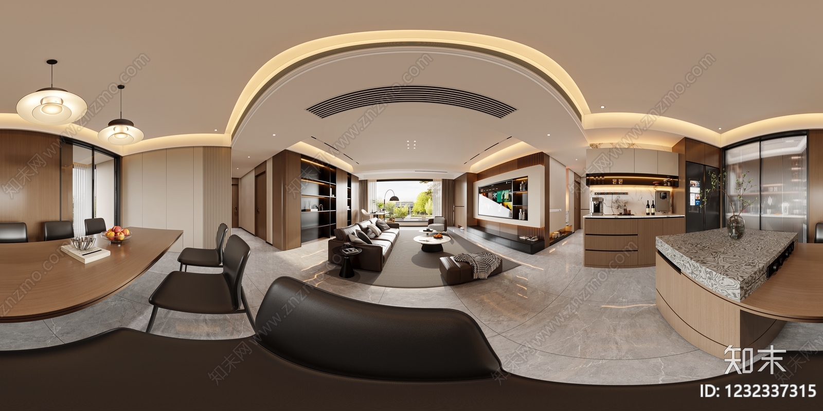 现代简约大平层客餐厅3D模型下载【ID:1232337315】