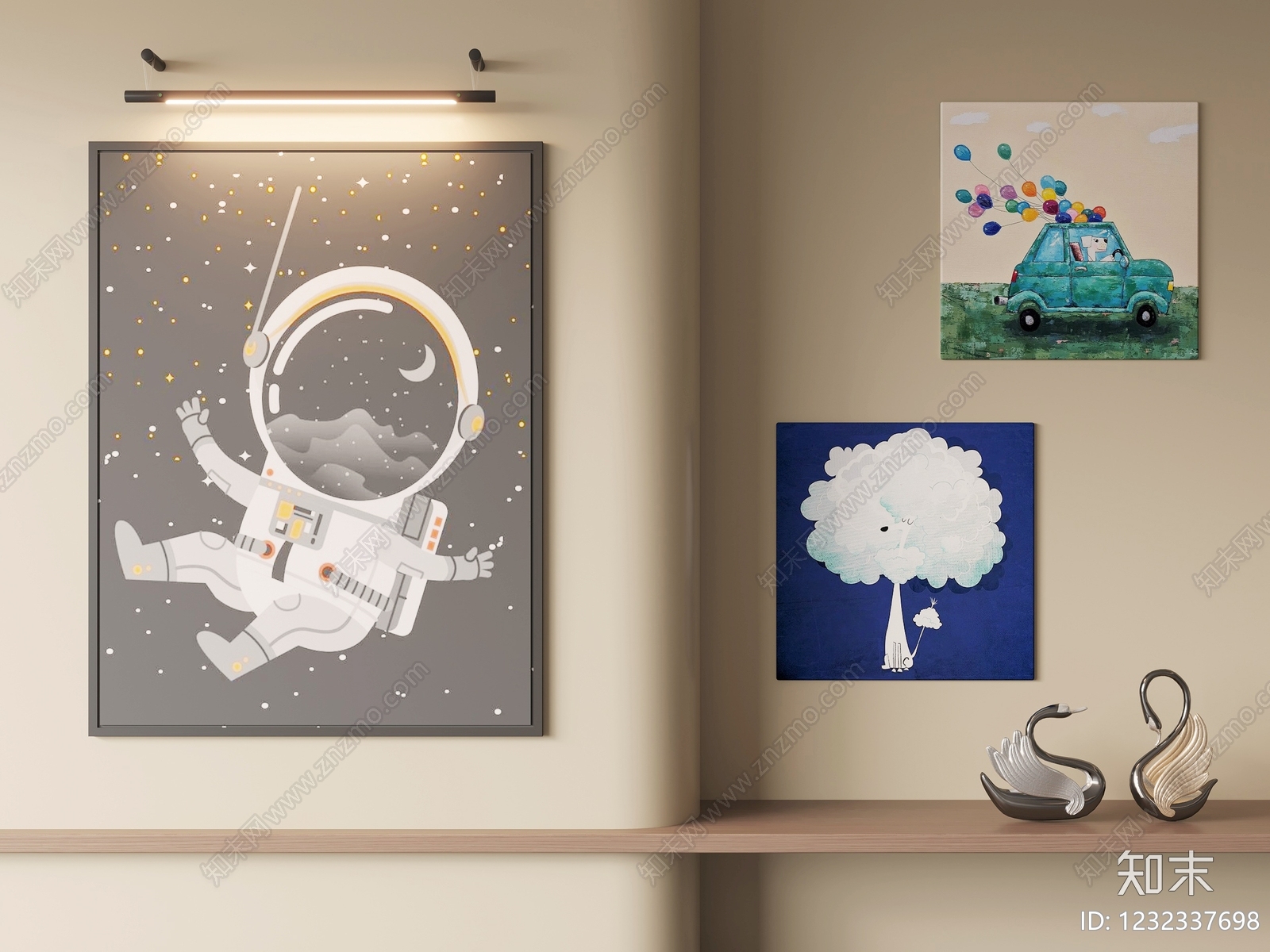 奶油风儿童挂画3D模型下载【ID:1232337698】